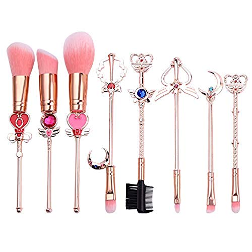 8Pcs Sailor Moon Makeup Brush Set with Cute Pink Pouch, Rose Gold Alloy Handle - Foundation, Powder, Blush, Eyeshadow Brushes for Professional & Everyday Makeup | Perfect Gift for Anime Fans & Beauty Lovers