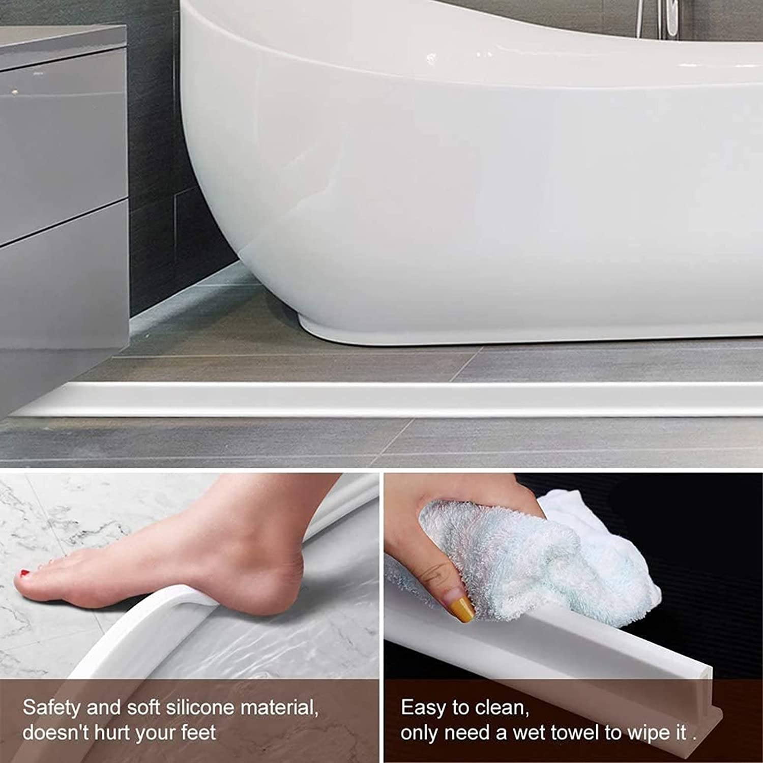 **Collapsible Silicone Shower Threshold Water Barrier - 200cm Water Dam with Suction Cups | Non-Slip Shower Floor Seal Strip & Splash Guard for Bathroom & Kitchen | Perfect for Sliding Doors, Tubs, and Wet Areas**