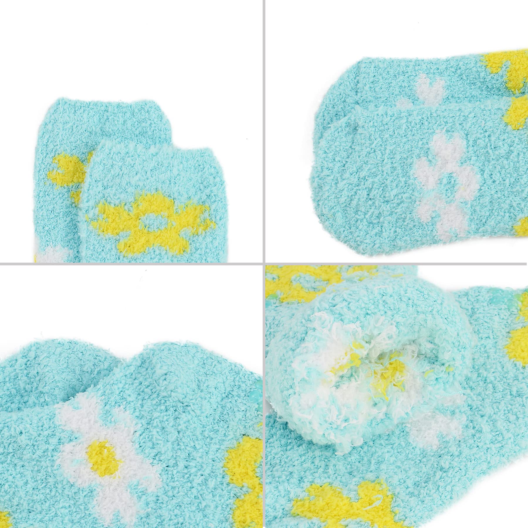 **Zando Women's Fuzzy Gripper Socks - Warm, Cozy & Anti-Slip Fluffy Socks with Seven Flowers Design - Super Soft & Non-Slip for Indoor, Lounge & Winter Wear**