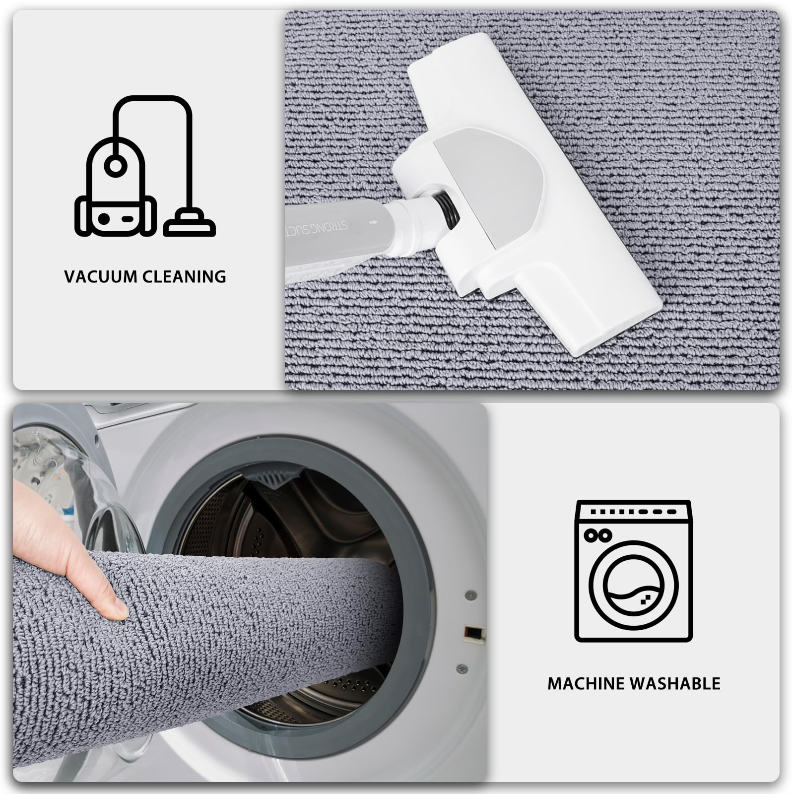 PURRUGS Machine Washable Non-Slip Kitchen Rugs Set of 2 (17x30 + 17x48 Inch) - Super Absorbent Anti-Skid Floor Mats for Sink, Laundry & High Traffic Areas - Soft Grey Runner Rugs for Home & Kitchen Decor