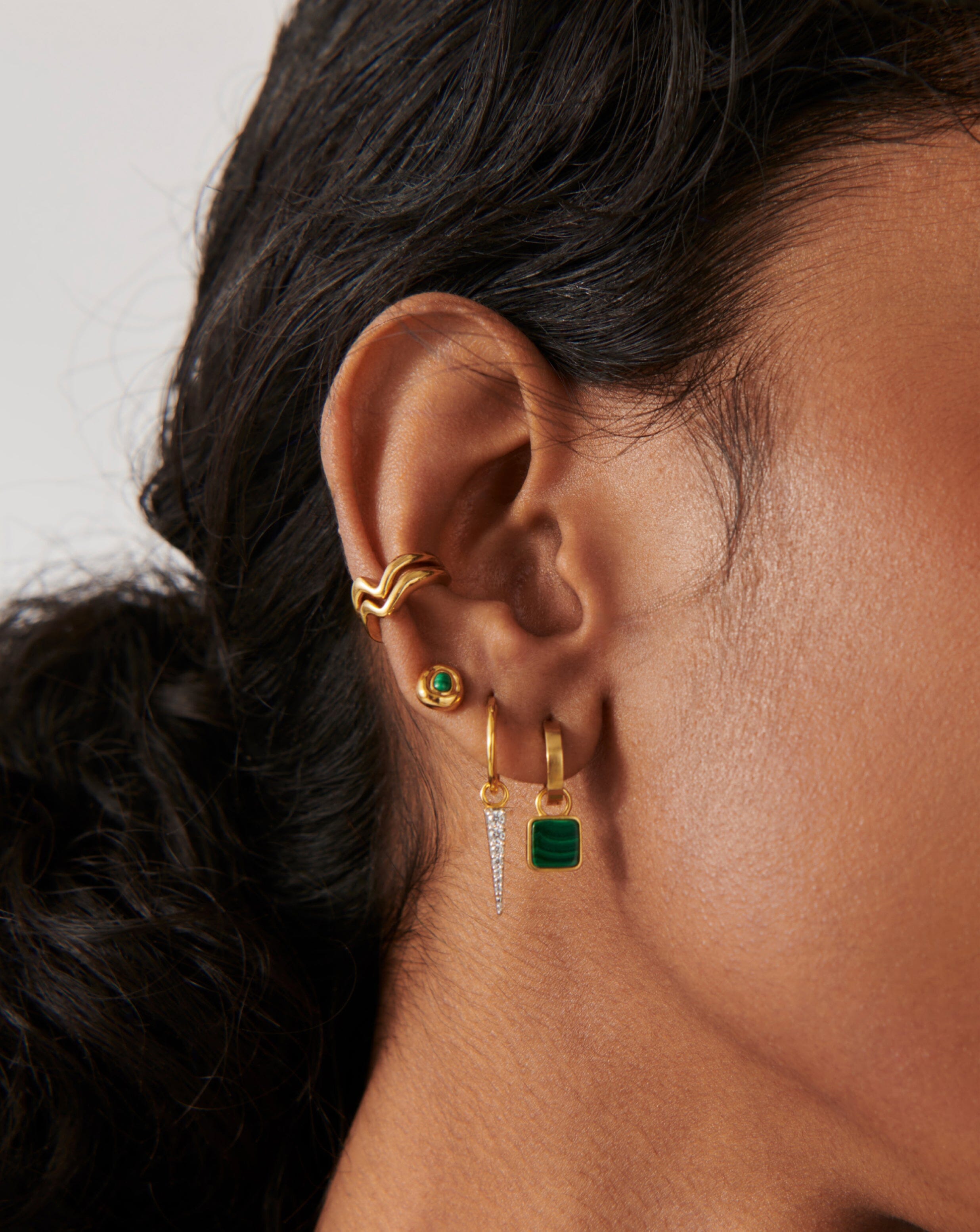 Lucy Williams Square Malachite Charm Hoop Earrings - 18k Gold Vermeil & Genuine Malachite Gemstone - Elegant Dangle Earrings for Women - Perfect for Parties, Weddings & Everyday Wear