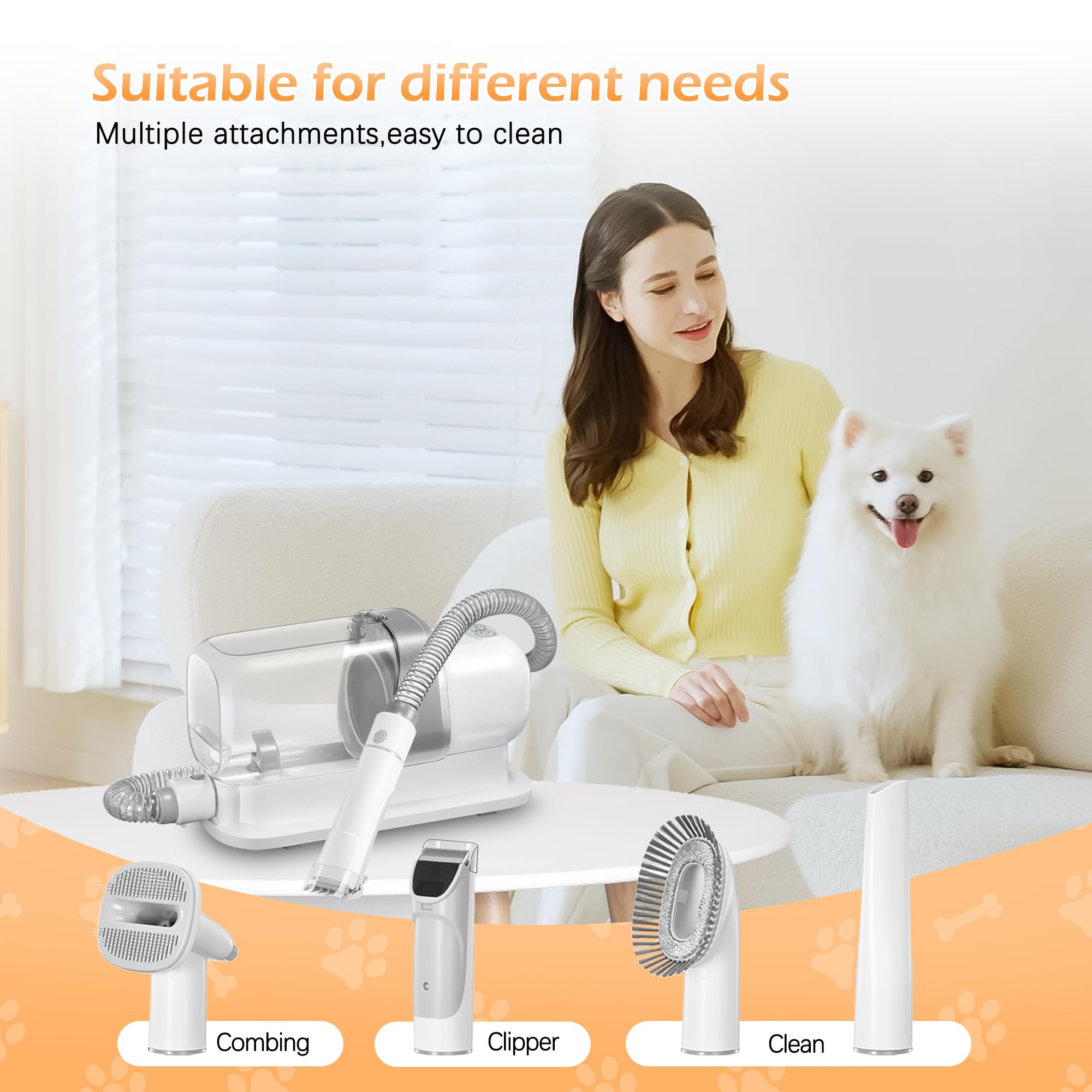 Professional Dog Grooming Vacuum with 2.3L Large Capacity - Pet Hair Vacuum Cleaner with 4 Grooming Tools for Shedding Control | Perfect for Home Grooming, Pet Salons & Allergy Relief (Grey)