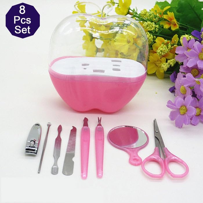 PBG MEGA MART™ 8-in-1 Apple Shaped Manicure Set - Compact Stainless Steel Pedicure Tools with Nail Clippers, Cleaner & Carry Case - Professional Salon Nail Care Kit for Home & Travel Use