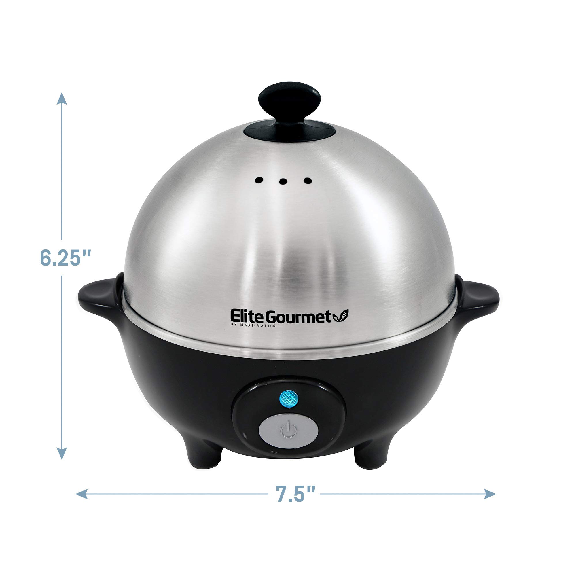 Elite Gourmet EGC-508 7-Egg Capacity Rapid Electric Egg Cooker - Hard/Medium/Soft Boiled Eggs, Poached Eggs & Omelet Maker with Auto Shut-Off & Alarm - Includes 16-Recipe Cookbook - Stainless Steel Design - Perfect for Breakfast Meal Prep & Healthy Cooking
