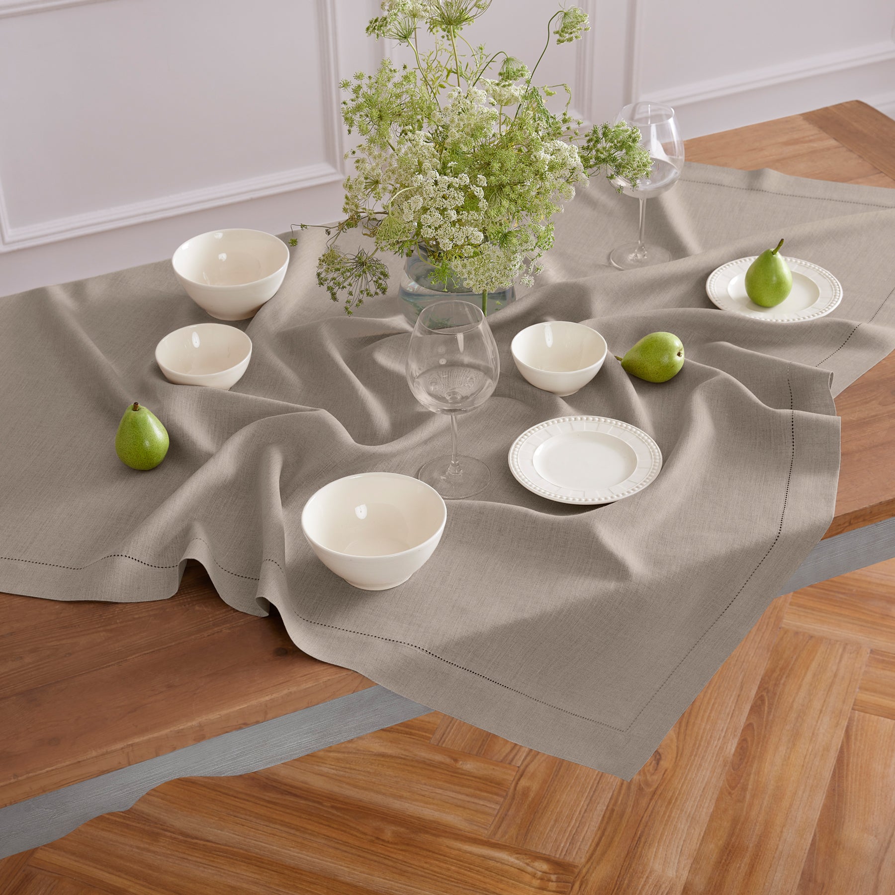Classic Hemstitch Table Throw - Elegant Linen Table Runner for Dining Room Decor, Wedding & Holiday Table Settings