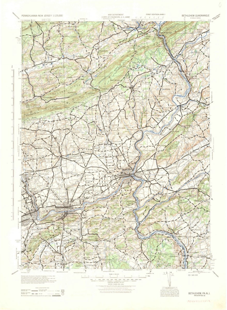 1943 Bethlehem PA USGS Historical Topographic Map - Large 44x61 Inch Vintage Wall Art Decor for Home, Office & Classroom | Antique Pennsylvania Landscape Poster