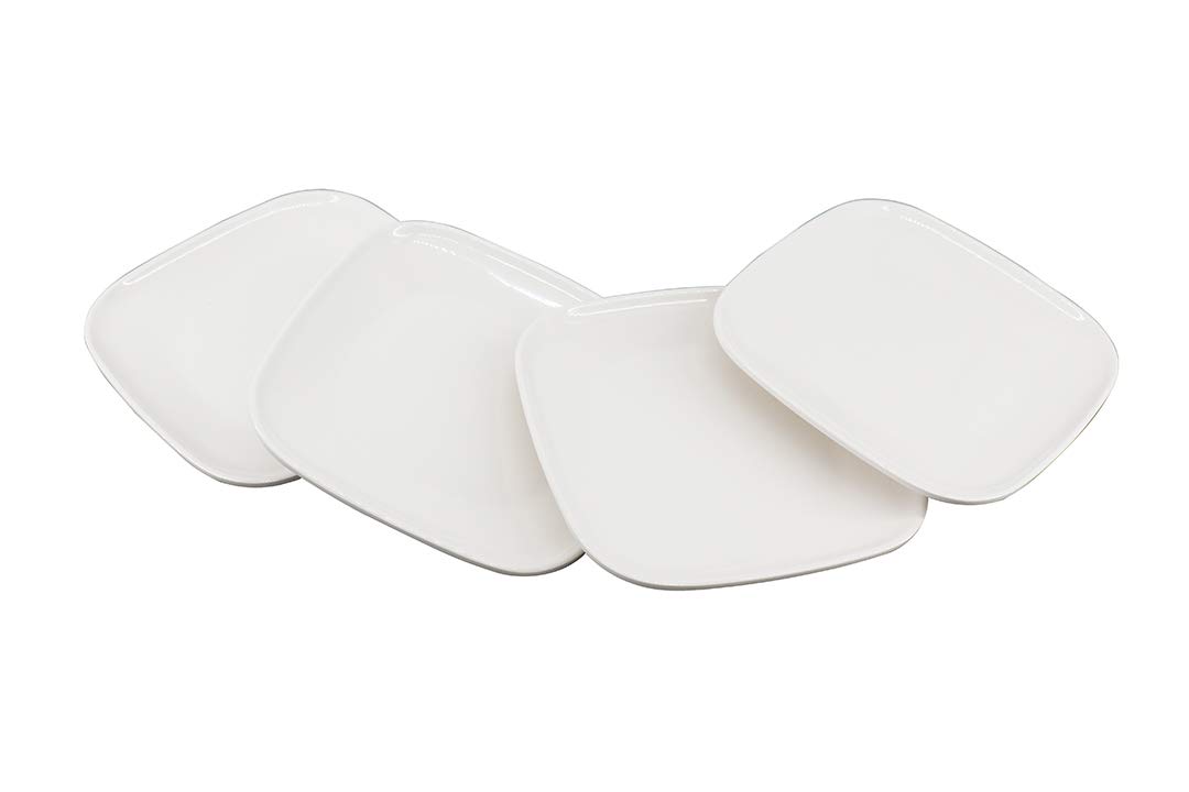 Premium Melamine Square Plates Set of 4 - Durable White Party Plates for Desserts, Salads, Snacks & Appetizers - Ideal for Restaurants, Indoor/Outdoor Dining, Picnics & Camping
