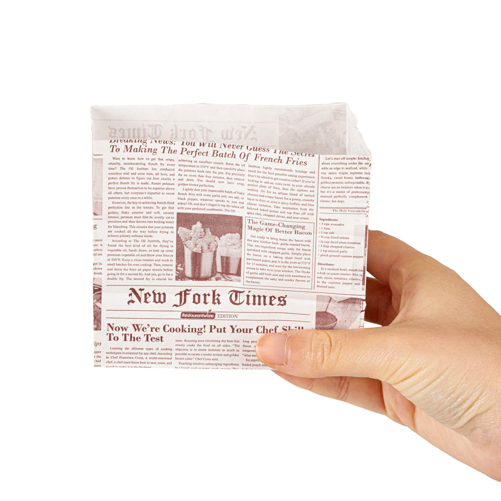 Eco-Friendly Sepia Newsprint Paper Snack Bags 4.25 x 2.5 x 3.75 Inches - 100 Count Bulk Pack for Parties, Picnics & Takeout Food