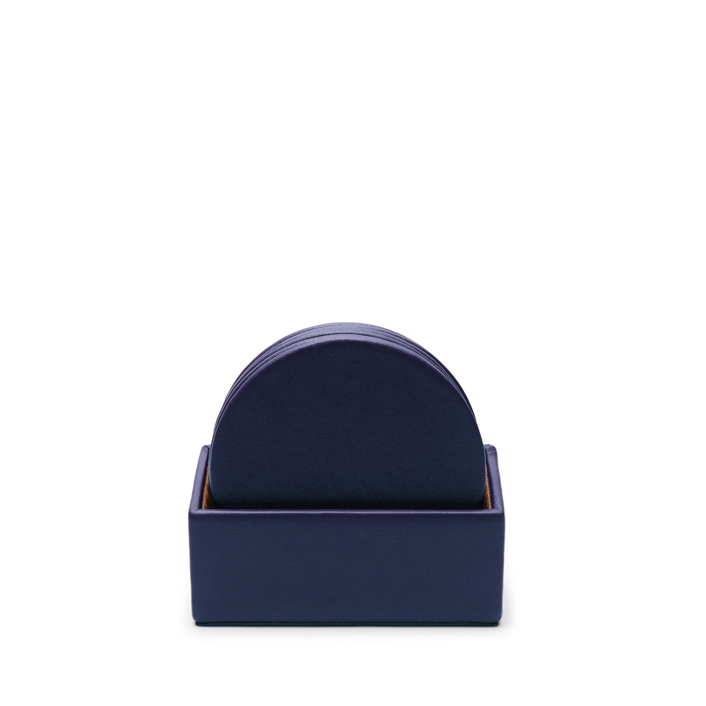 Premium Navy Blue Coaster Set with Holder - 6 Classic Round Absorbent Drink Coasters for Coffee, Tea & Dining Table Protection