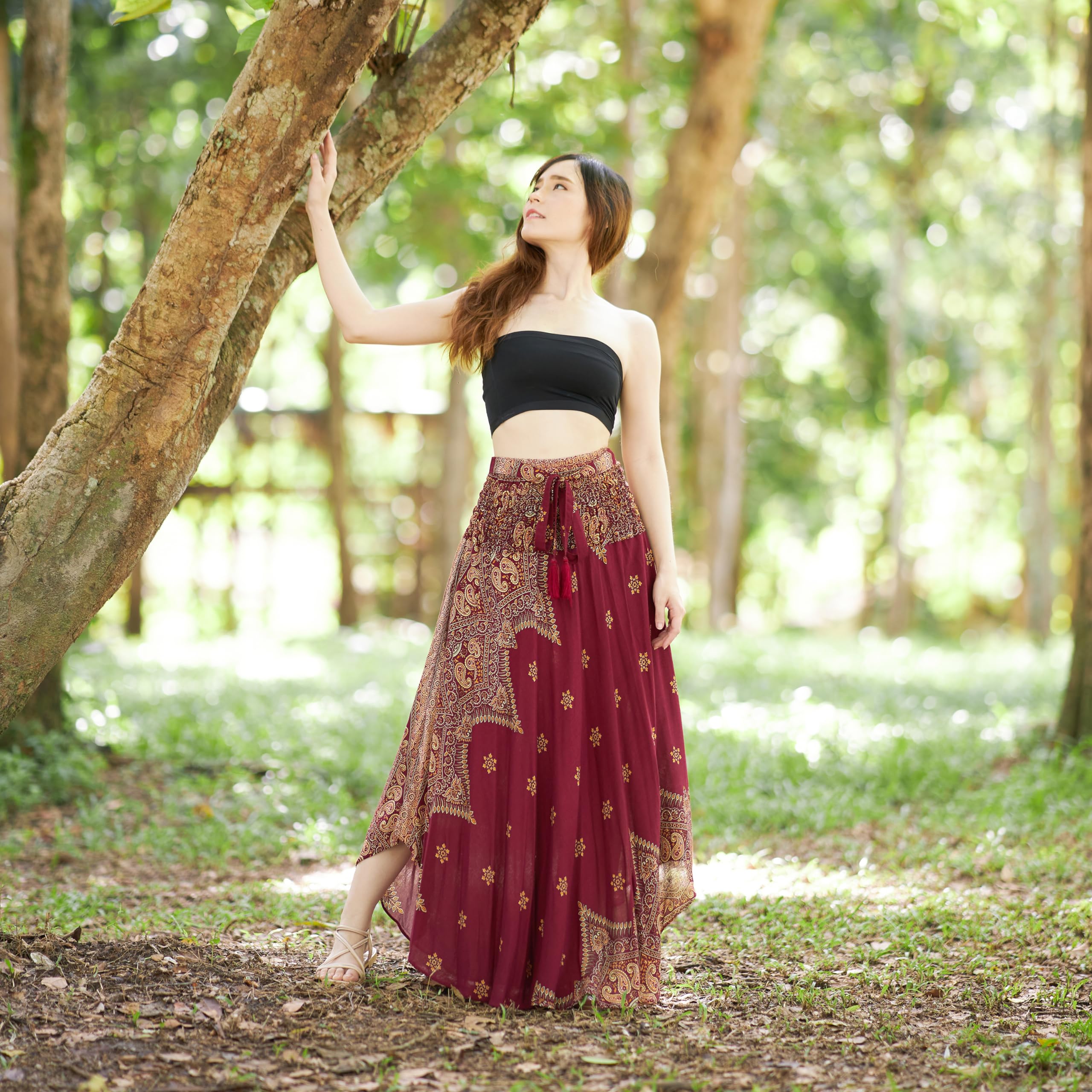 LannaClothesDesign Women's Bohemian Maxi Skirt - Flowy Long Gypsy Hippie Style Boho Skirt for Summer, Beach, Music Festivals & Casual Wear