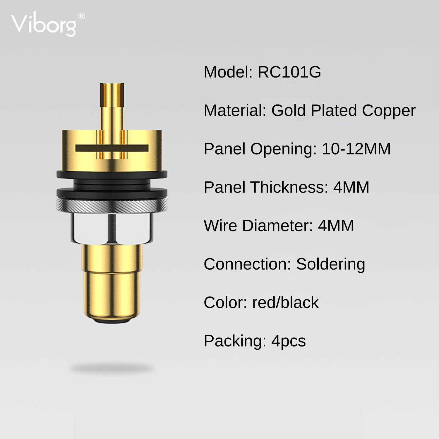 Viborg 4X RCA Plug Socket RC101G - Gold-Plated Pure Copper RCA Female Connector Panel Mount for Amplifier & Audio Equipment - Perfect for Home Theater Systems, Car Audio Installations, and Professional Studio Setups
