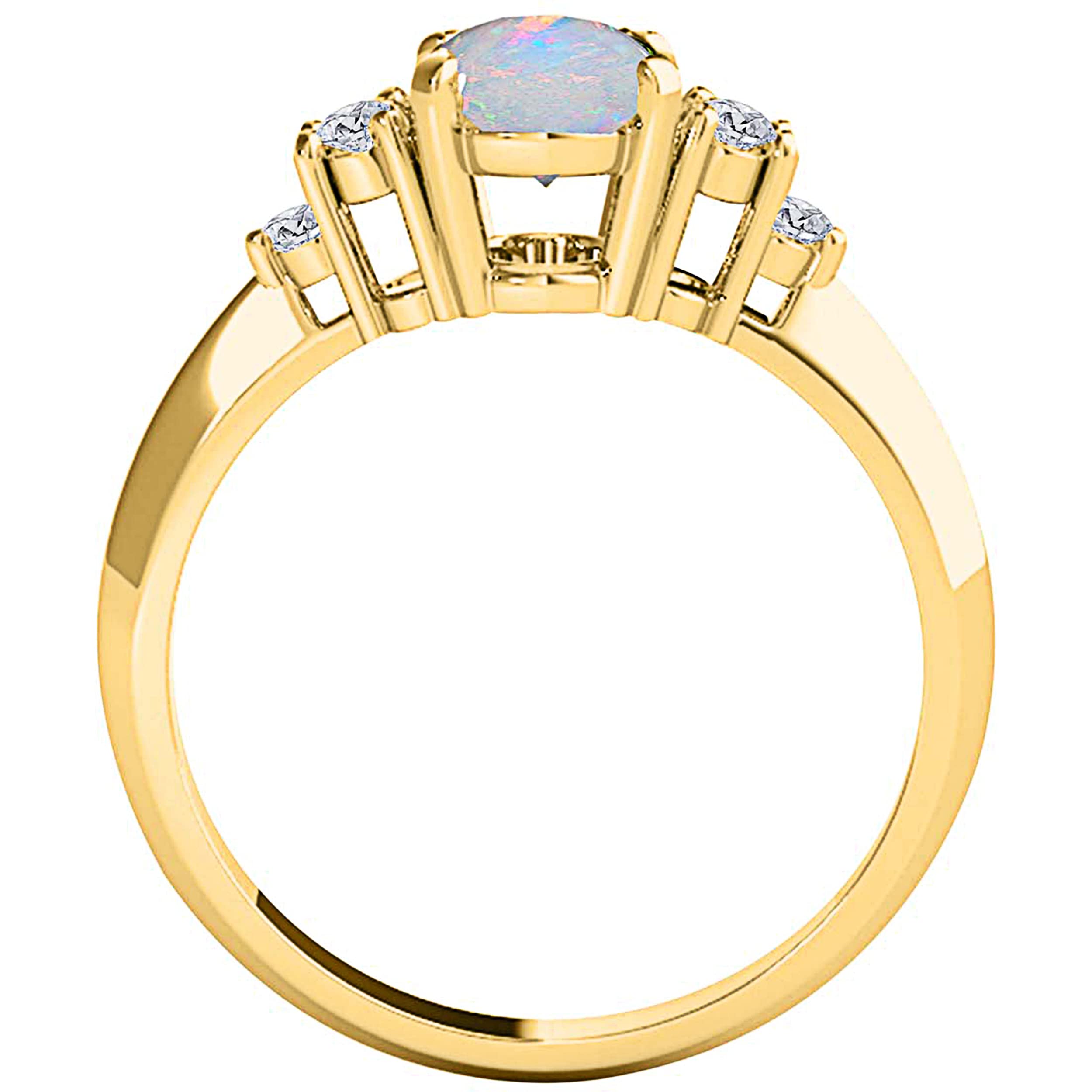 10K Yellow Gold Opal & Diamond Engagement Ring for Women - 1.53 Carat Gray Round Cut Prong Setting Wedding Jewelry | Perfect for Proposals, Anniversaries & Special Occasions