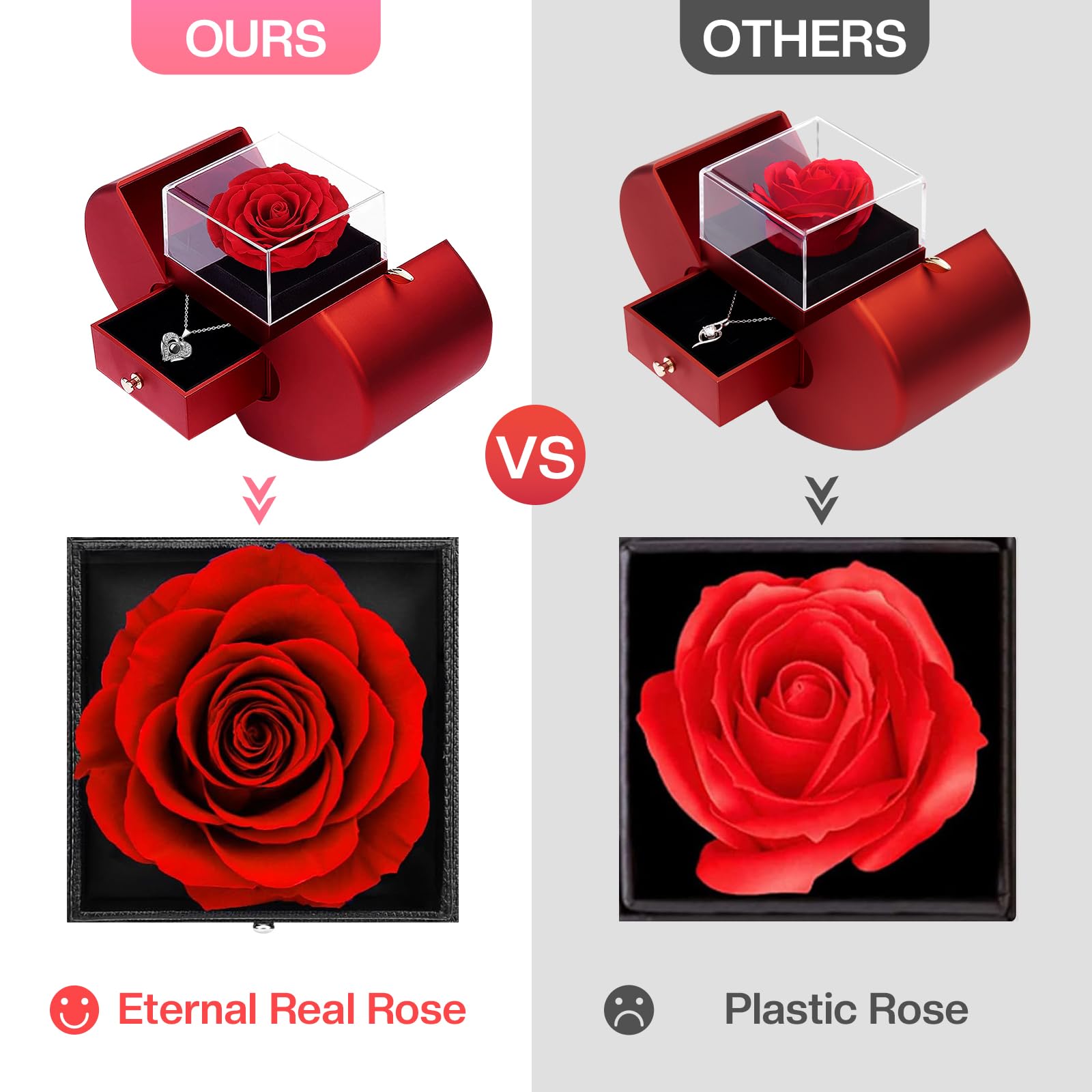 Firestyle Preserved Real Rose Eternal Flower Gift Set with 'I Love You' Necklace in 100 Languages - Perfect Birthday, Anniversary, Valentine's Day, Mother's Day & Christmas Present for Women, Wife, Mom - Romantic Keepsake for Bedroom Decor, Wedding Centerpiece or Special Occasion Gift