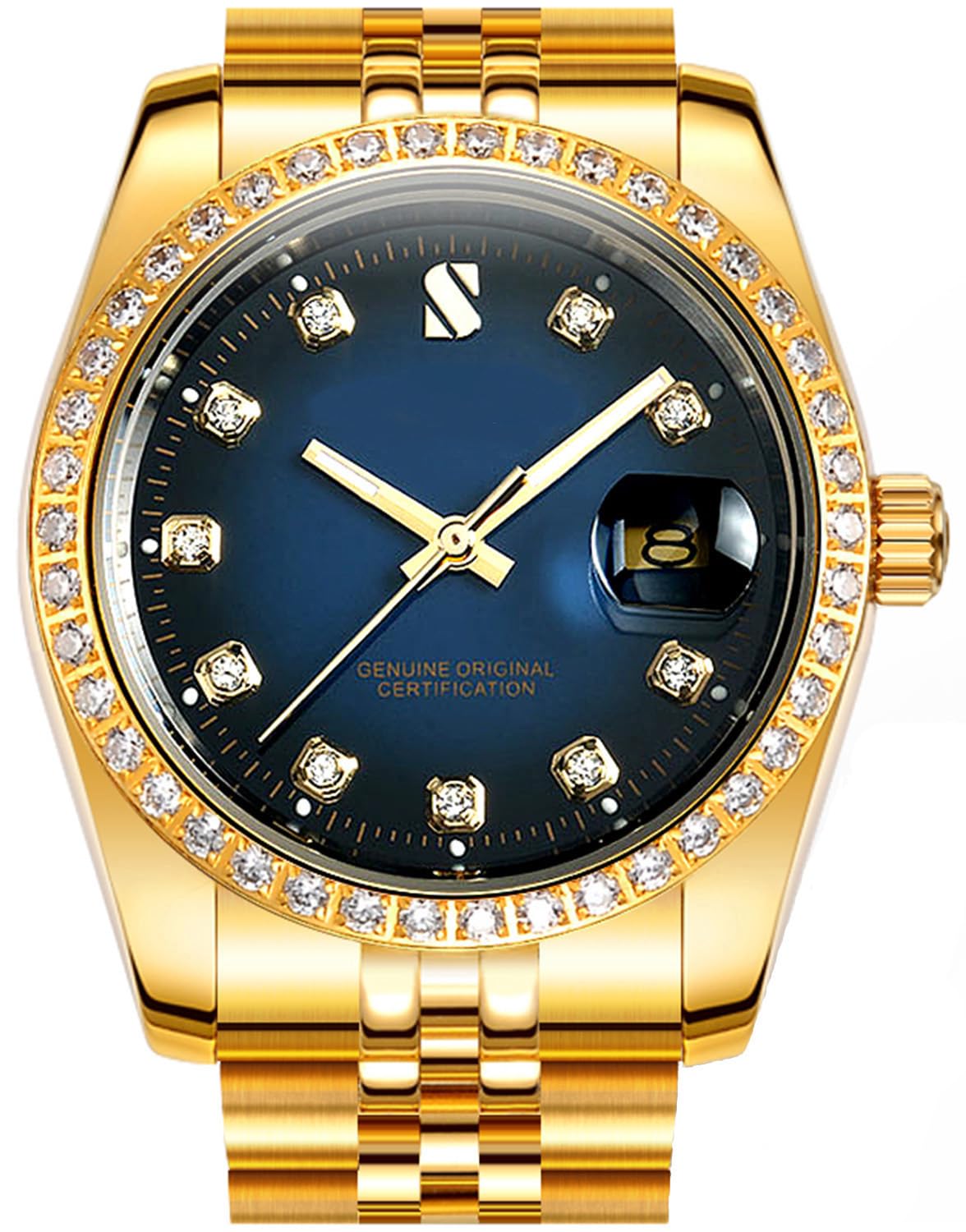 Premium Automatic Men's Watch - Gold Stainless Steel Strap, Waterproof Mechanical Watch with Calendar | Luxury Dress Watch for Business, Formal Events & Everyday Wear