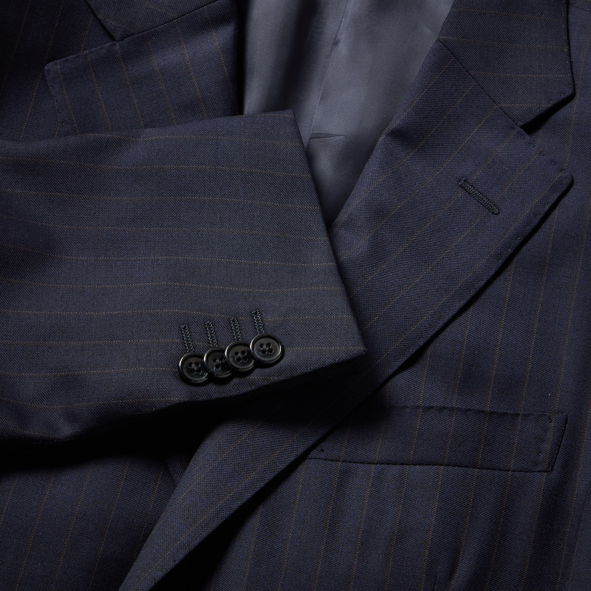 Premium Corneliani Wool Striped Twill Suit for Men - Navy & Brown Classic Business Attire - Perfect for Office, Weddings & Formal Events