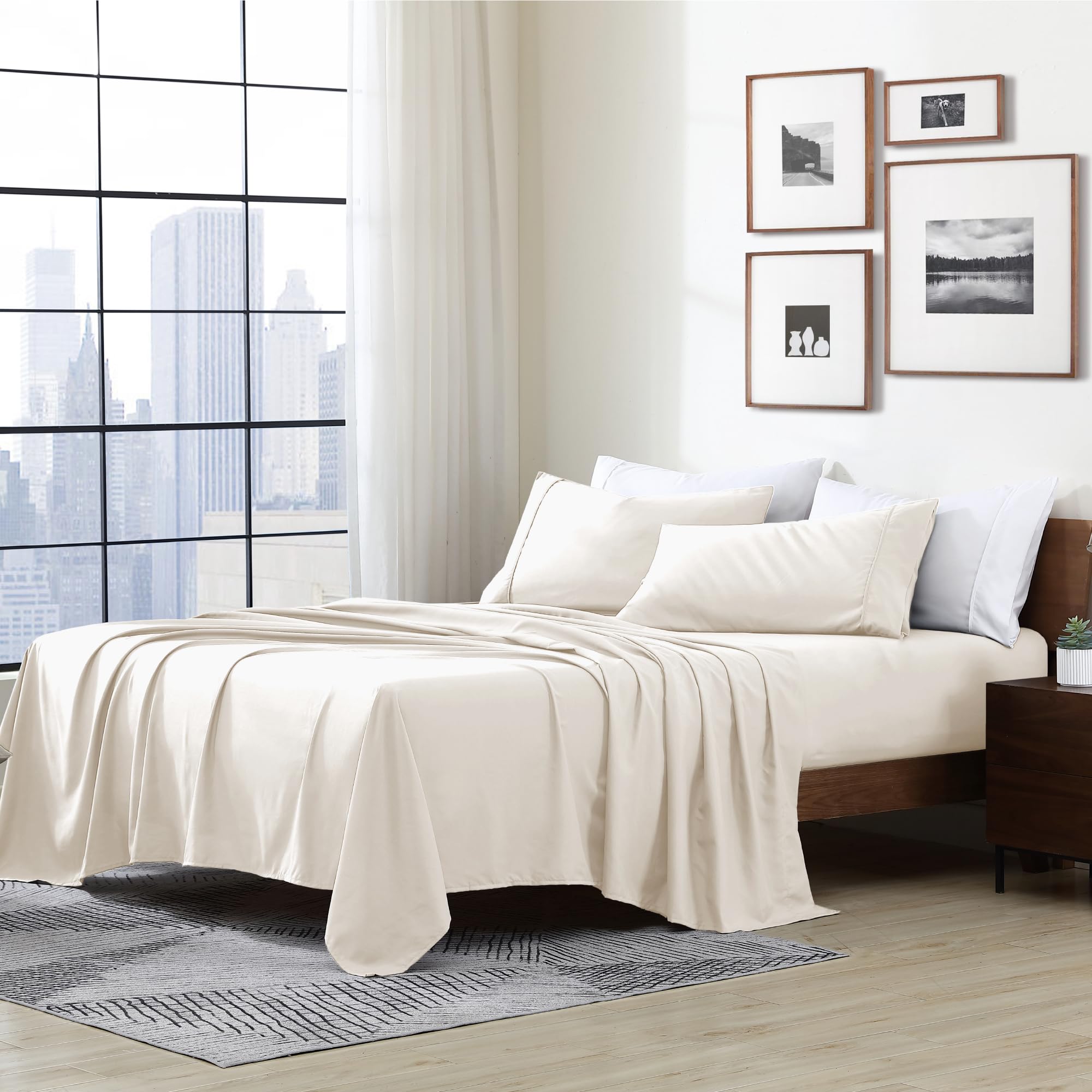 Ultra Soft Hypoallergenic Microfiber Sheet Set - Queen Size, Wrinkle Resistant & Double Brushed for Maximum Comfort | Coconut Milk Color | Perfect for Allergy Sufferers & Luxury Bedroom Decor