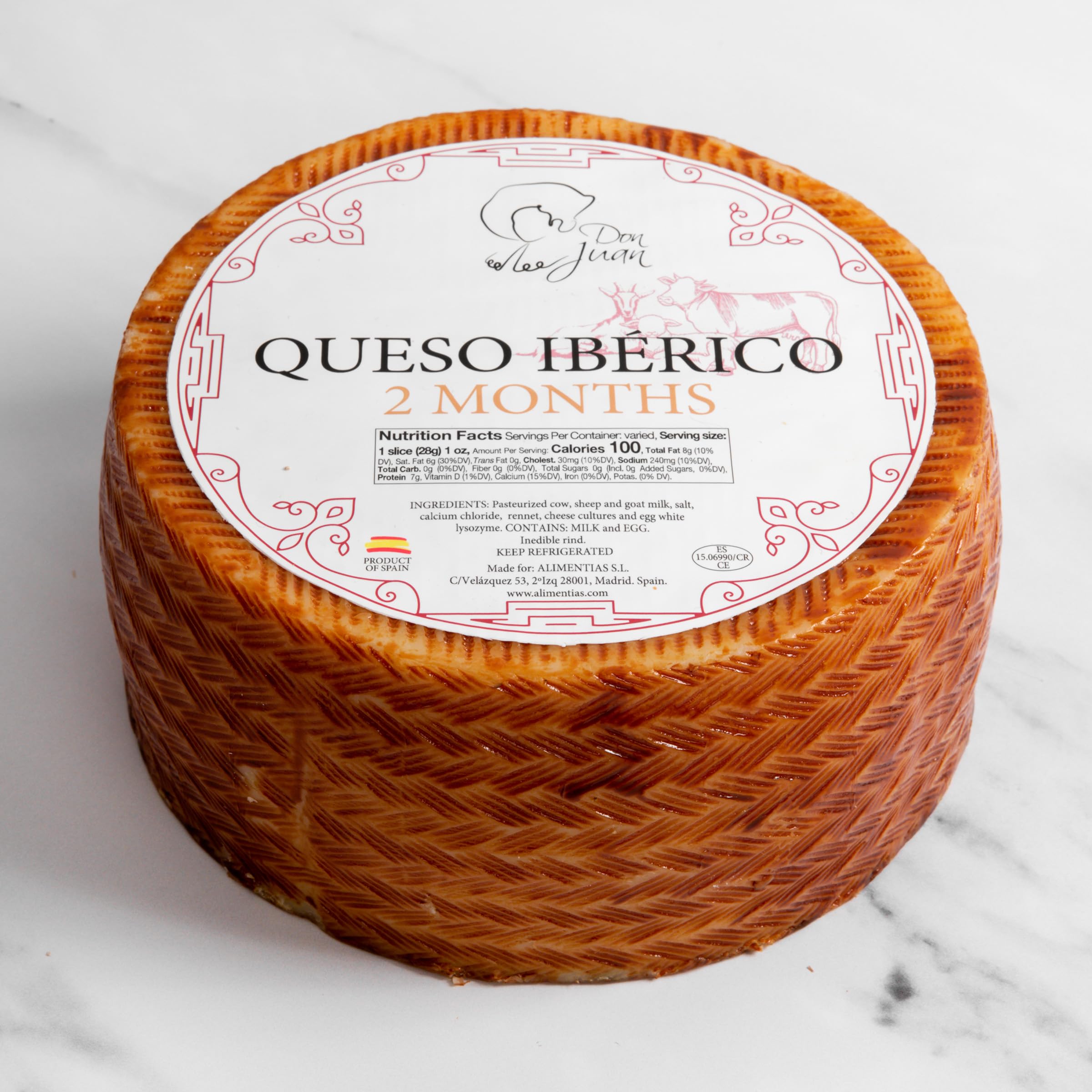 Premium Iberico Spanish Cheese Wheel (7 lb) - Artisan Blend of Goat, Sheep & Cow Milk for Rich, Grassy & Herbaceous Flavors - Perfect for Charcuterie Boards, Wine Pairings & Gourmet Gifts