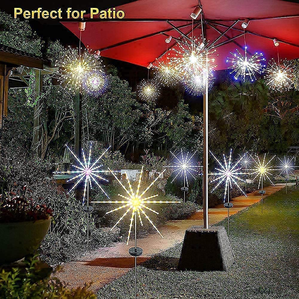 DenicMic Solar Firework Lights Outdoor Decor - 4 Pack (2 Firework + 2 Solar) for Garden, Yard, Patio, Holiday & Party Lighting
