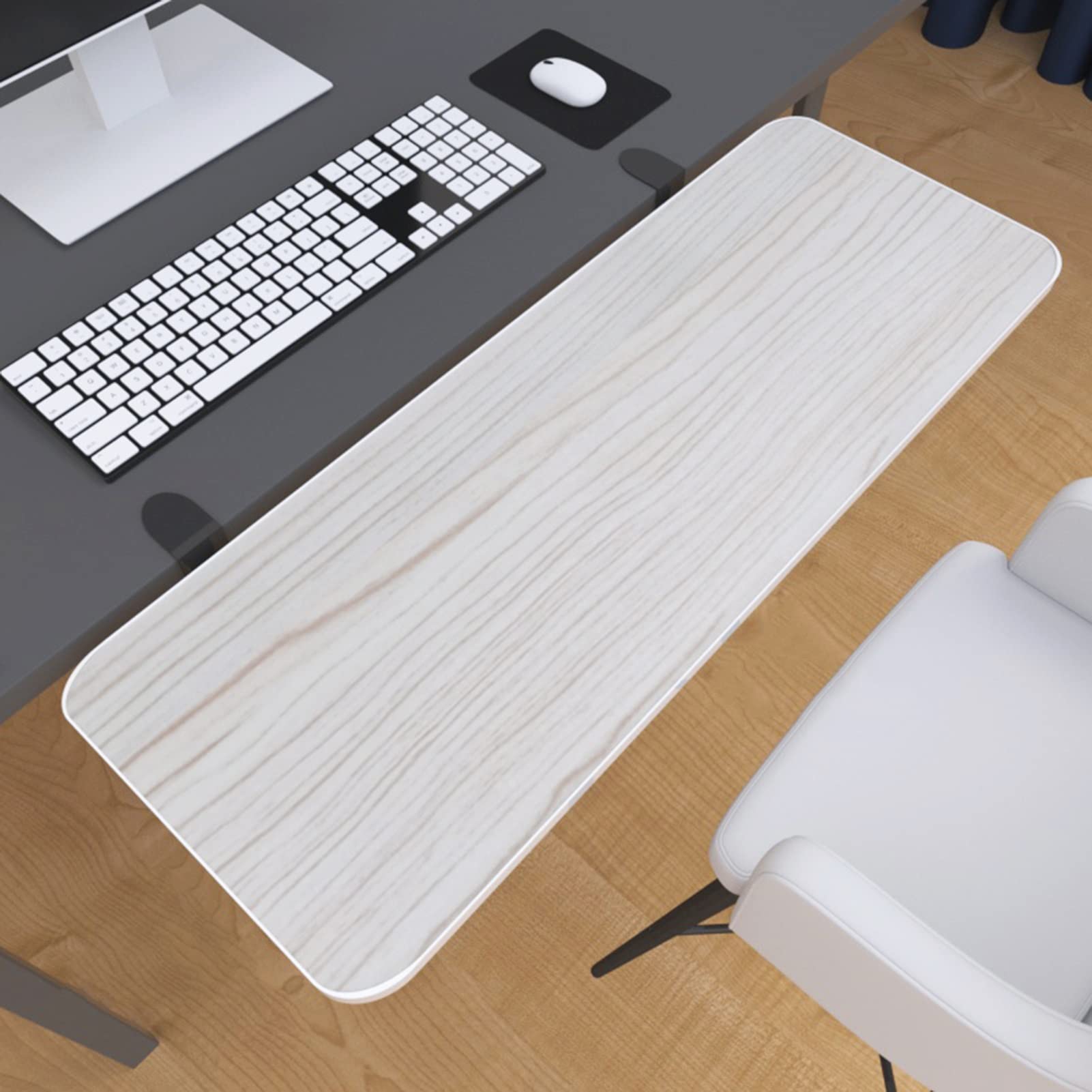 Ergonomic Solid Wood Computer Desk Extension Board - Foldable Keyboard Tray & Armrest Shelf for Home Office - 76x24cm Beige Workspace Organizer (Perfect for Laptops, Typing & Gaming Setup)