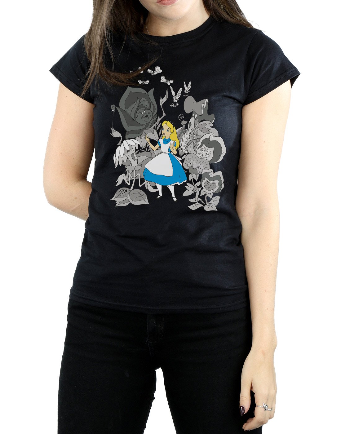 Disney Alice in Wonderland Floral Print Women's T-Shirt - Casual Graphic Tee for Fans, Cosplay & Everyday Wear