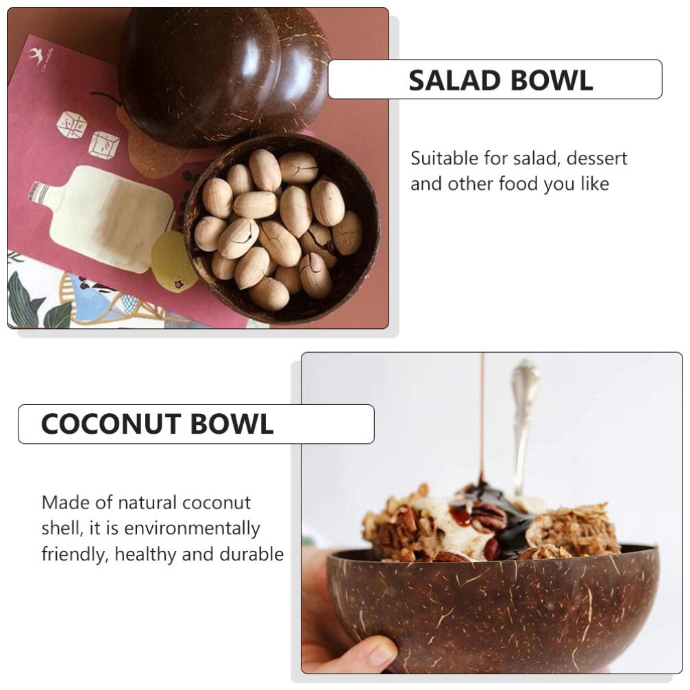 DOITOOL Wooden Salad Bowl Set with Spoon - Kitchen & Breakfast Serving Bowls for Nuts, Smoothie, Decor