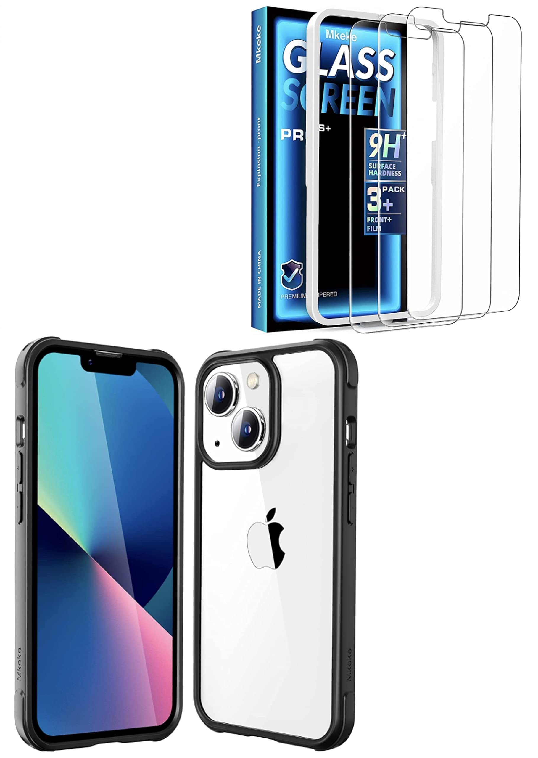 Mkeke Clear Shockproof iPhone 14 Case & iPhone 13 Case - Transparent Protective Bumper Cover with Anti-Scratch Design | Perfect for Everyday Use, Outdoor Activities & Travel Protection