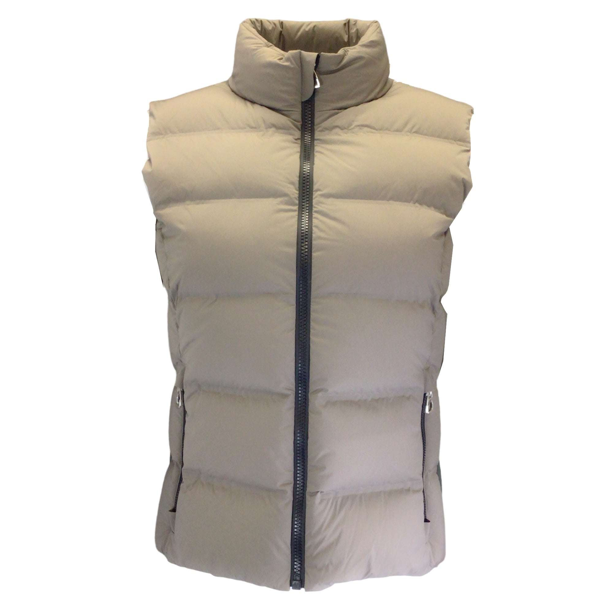 Hermes Taupe & Olive Green Down Paddock Puffer Vest for Women - Lightweight Warm Winter Jacket for Outdoor Activities, Hiking & Casual Wear