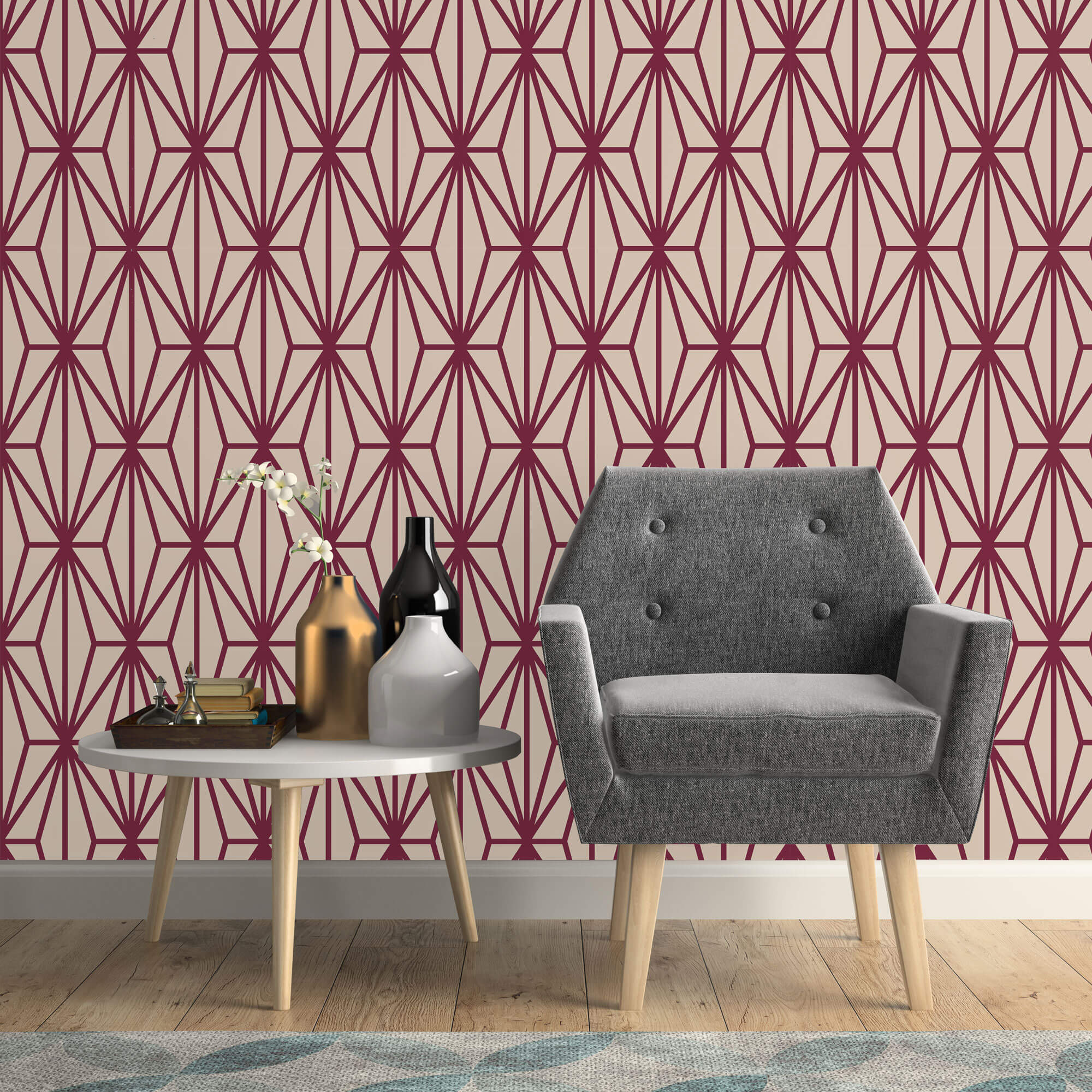 Violet and Beige Diamond Geometric Peel and Stick Removable Wallpaper - Self-Adhesive Decorative Wall Covering for Bedroom, Living Room, Nursery, and Office Decor