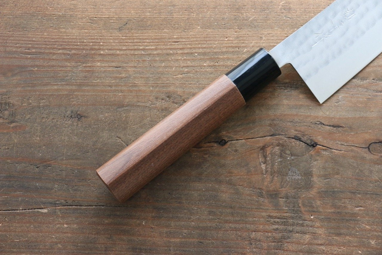 Premium Kunihira Tanzo VG1 Hammered Santoku Knife 170mm - Japanese Chef Knife with Walnut Handle - Perfect for Slicing, Dicing & Chopping Vegetables, Meat & Fish