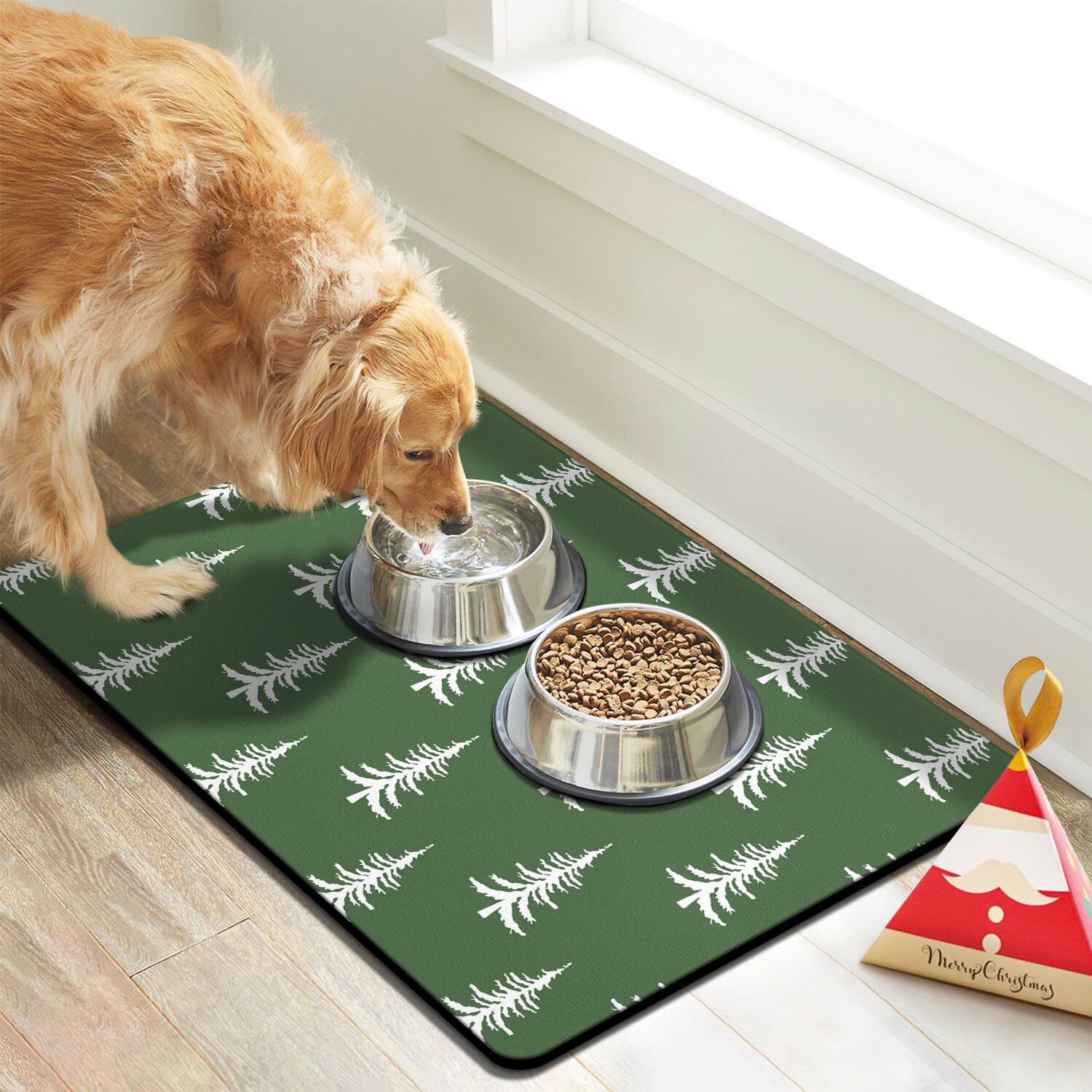 **Non-Slip Absorbent Pet Food Mat for Dogs & Cats - Quick Dry Waterproof Dog Bowl Mat for Floors - Perfect for Messy Eaters & Spill Protection**    *(Ideal for kitchens, feeding areas, or travel – keeps floors clean and dry!)*