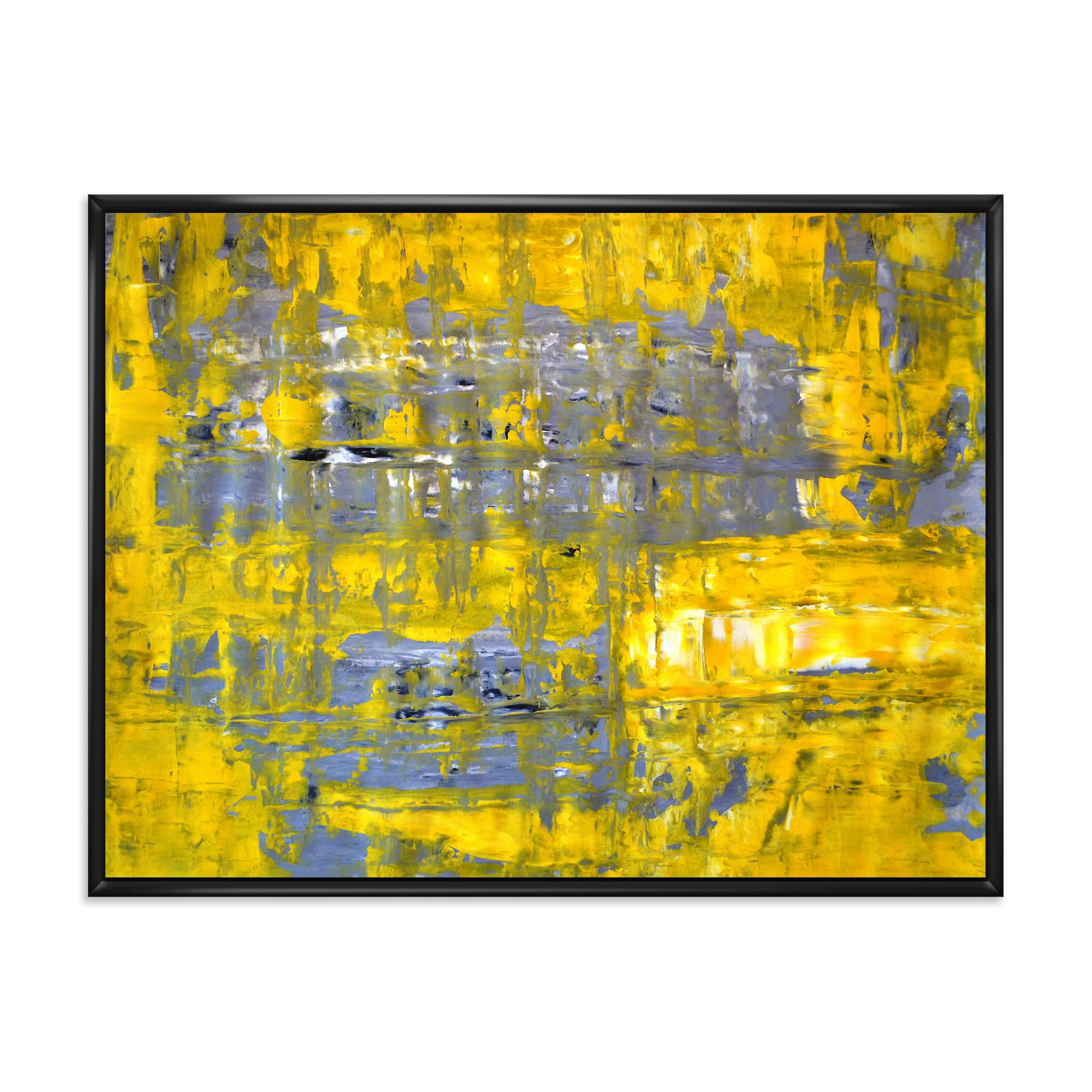 Yellow Meets Grey Abstract Art I - Modern Framed Canvas Wall Art Print for Living Room & Office Decor | Contemporary Home Wall Decor