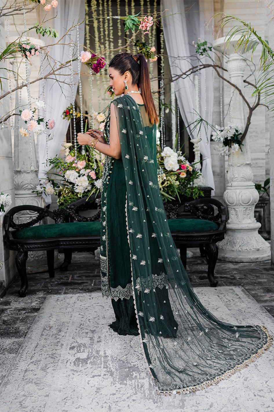 Elegant Chiffon Green 3 Piece Suit by Raqsam - Perfect for Weddings, Parties & Special Occasions