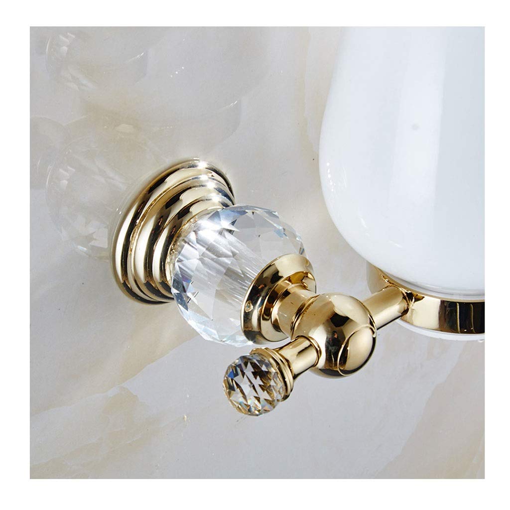 Heavy Duty Wall Mounted Toilet Brush Set with Ceramic Base - Gold for Bathroom Cleaning