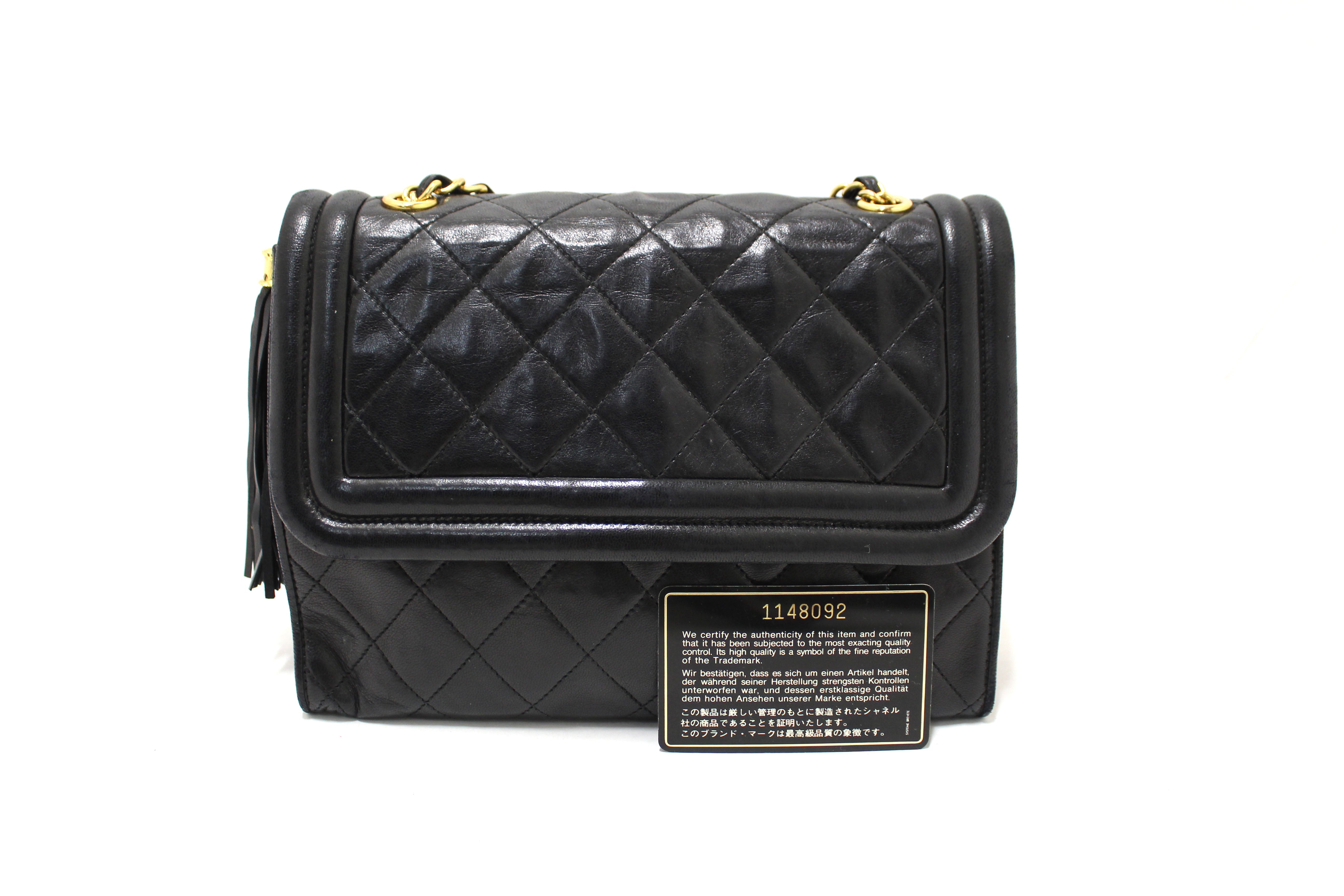 Authentic Chanel Vintage Black Quilted Lambskin Leather Tassel Flap Shoulder Bag for Women | Luxury Designer Crossbody Purse | Perfect for Evening Parties, Date Nights & Special Occasions