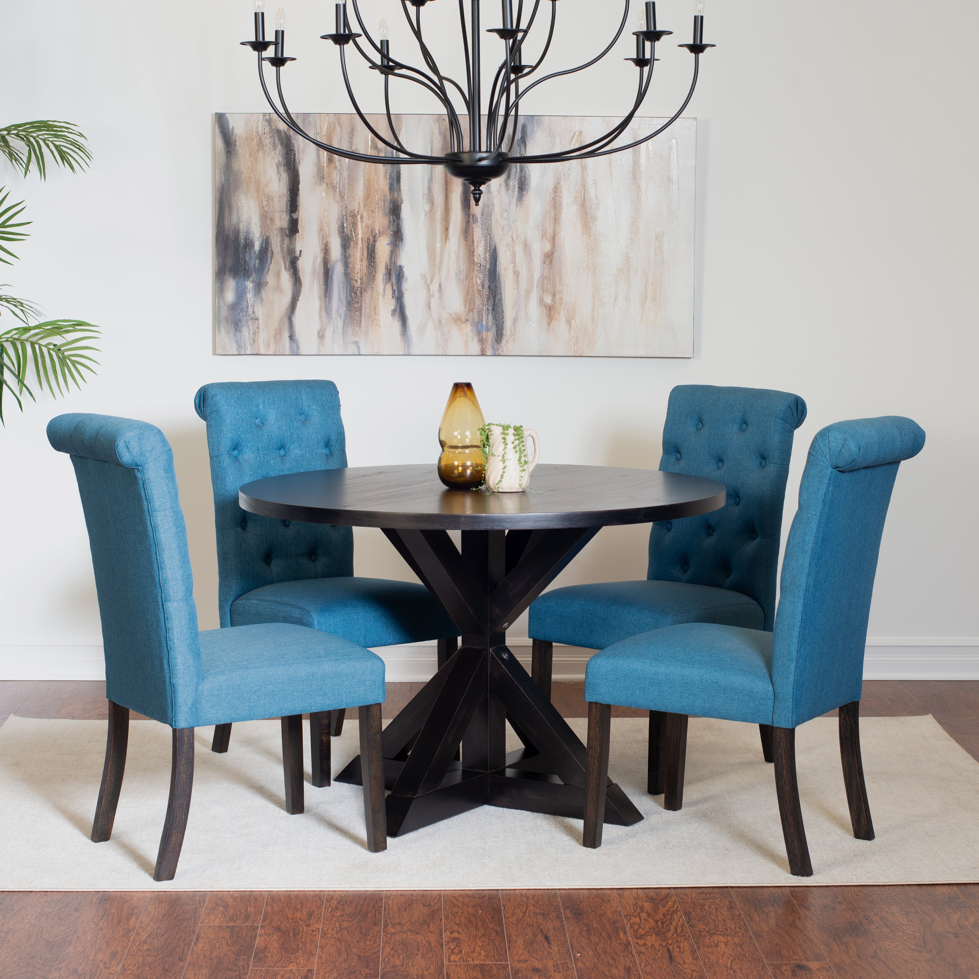 Roundhill Furniture Nylander 5-Piece Dining Set - Cross Buck Style Wooden Table with 4 Matching Chairs for Kitchen, Dining Room & Outdoor Patio