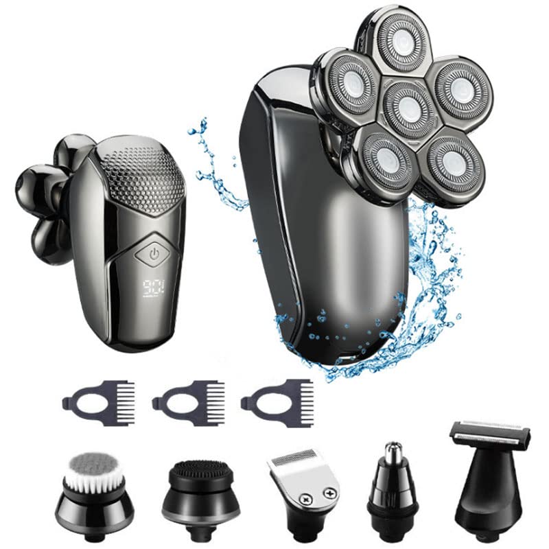 6-in-1 Rechargeable Electric Shaver for Bald Men - Head Shaver, Beard Trimmer & Grooming Kit with LCD Display | Perfect for Smooth Head Shaving, Facial Hair Trimming & Travel Grooming
