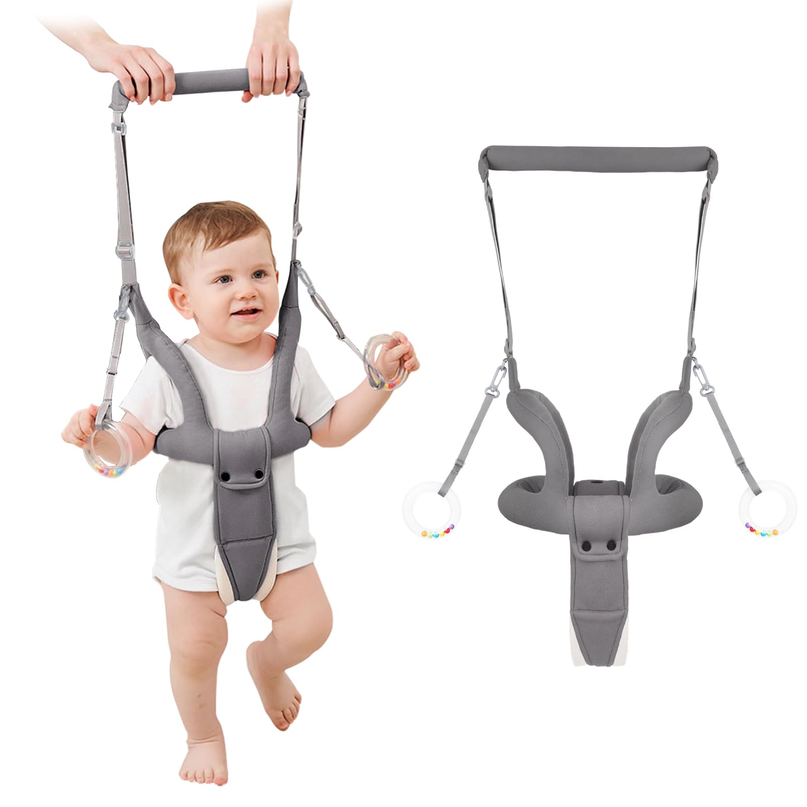 Baby Walking Harness for 8-16 Months - Adjustable Infant Toddler Walker Assistant Belt with Handheld Support - Safe Standing & Walking Aid for Babies (Gray) - Perfect for First Steps & Indoor/Outdoor Learning