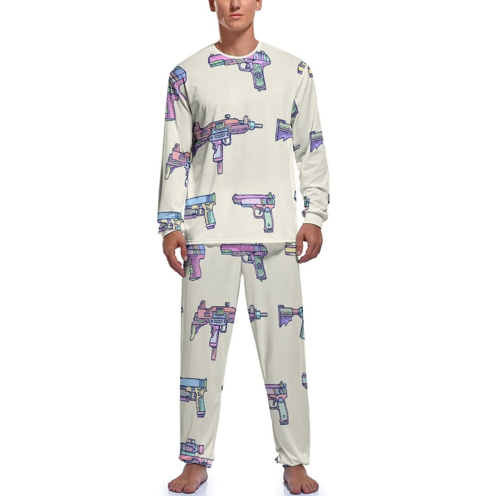 BAIKUTOUAN Men's Military Camo Pajama Set - Army Green Gun Print Sleepwear Top & Lounge Pants for Comfortable Nightwear | Perfect for Military Enthusiasts, Cosplay & Relaxing at Home