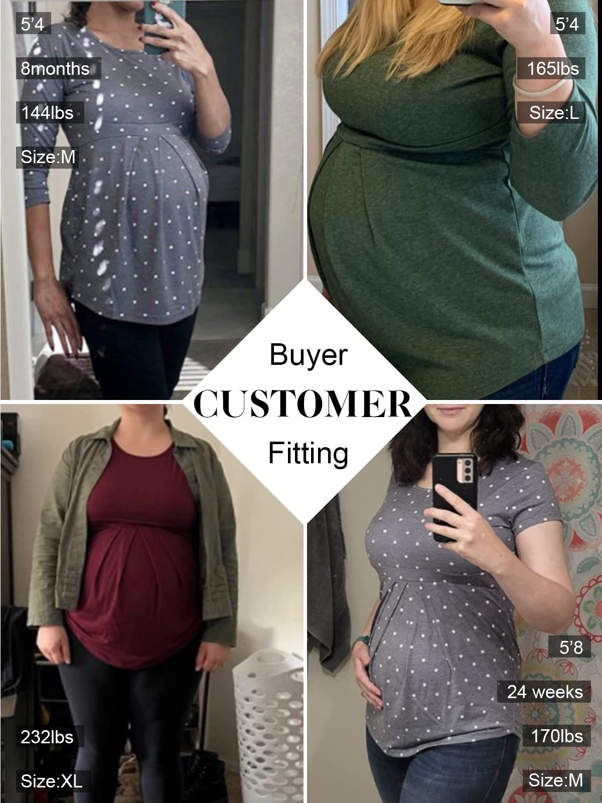 Glampunch Women's Maternity Tops - Short & 3/4 Sleeve Round Neck Peplum Tunic Shirt for Pregnancy, Nursing & Everyday Comfort | Perfect for Work, Casual Outfits & Maternity Photos