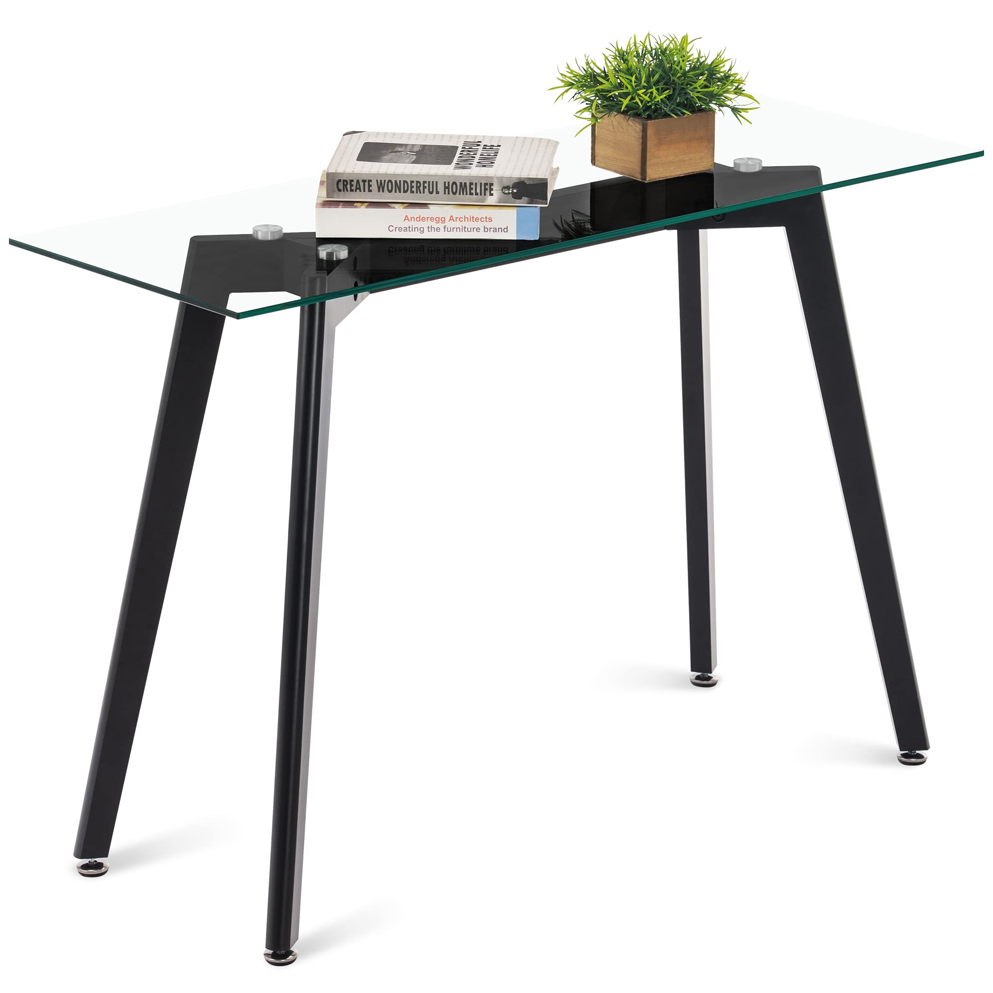 Ivinta Modern Glass Console Table with Solid Wood Legs - Stylish TV Stand, Entryway Table, Sofa Table & Hallway Table for Small Spaces (Black) | Perfect for Living Room, Bedroom & Apartment Decor