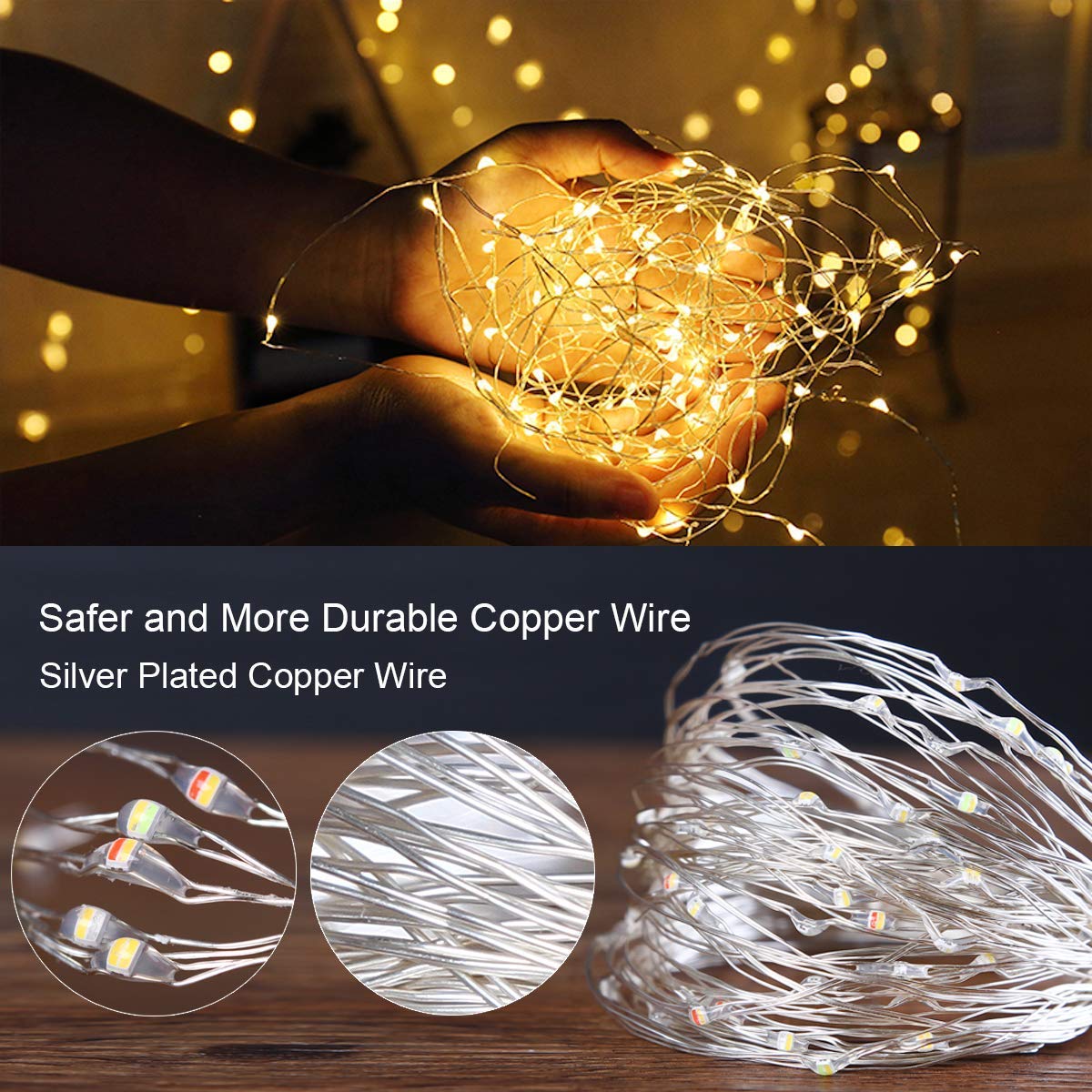 100LED 33ft Waterproof Fairy String Lights with UL Power Adapter - Warm White Plug-in Decorative Lights for Bedroom, Home, Garden, Wedding & Party Decor | Indoor & Outdoor Use