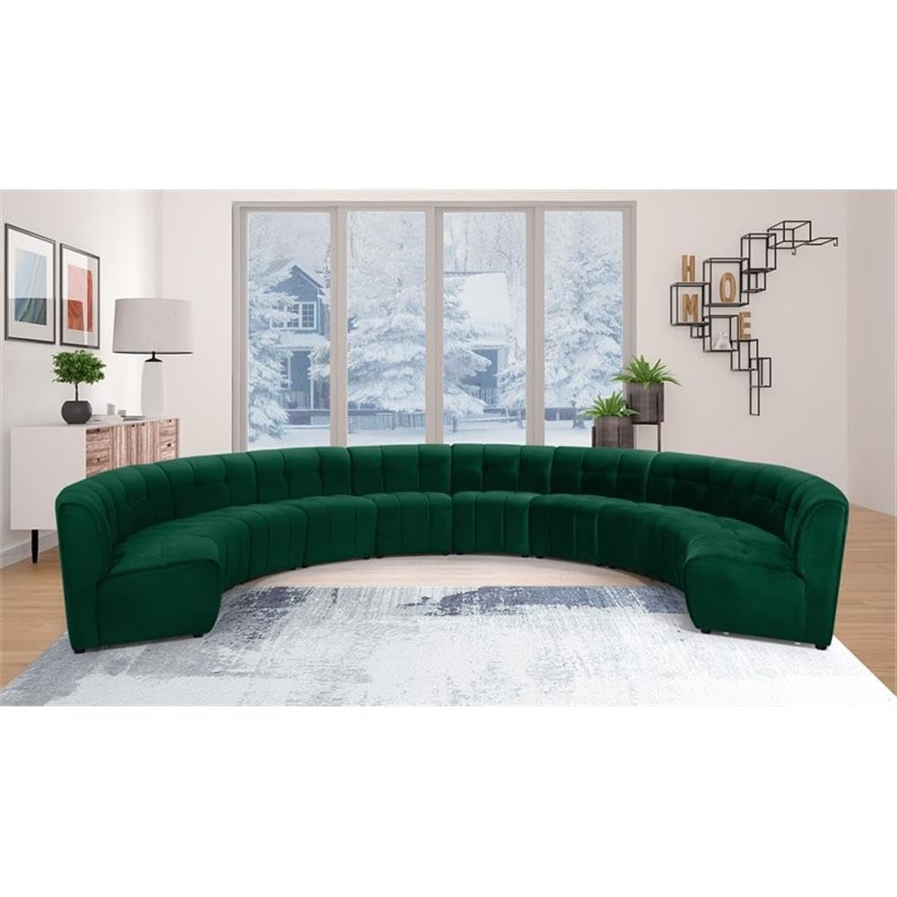 MAKLAINE 10-Piece Modular Contemporary Velvet Sectional Sofa in Green - Modern L-Shaped Living Room Furniture Set for Small Spaces & Apartments