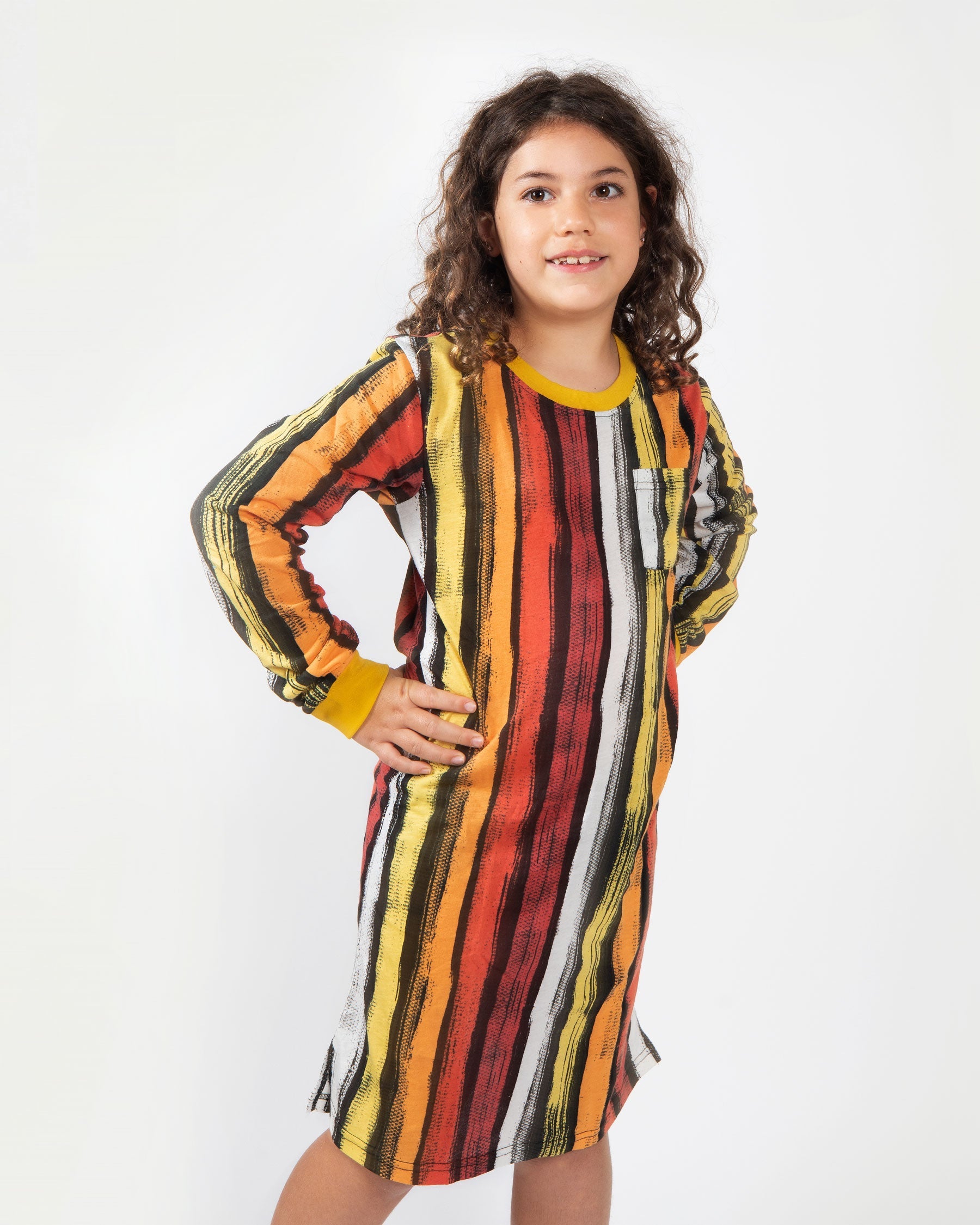 Dark Painted Stripe Long Sleeve Nightie - Soft Sleepwear for Women, Cozy Loungewear for Relaxing at Home