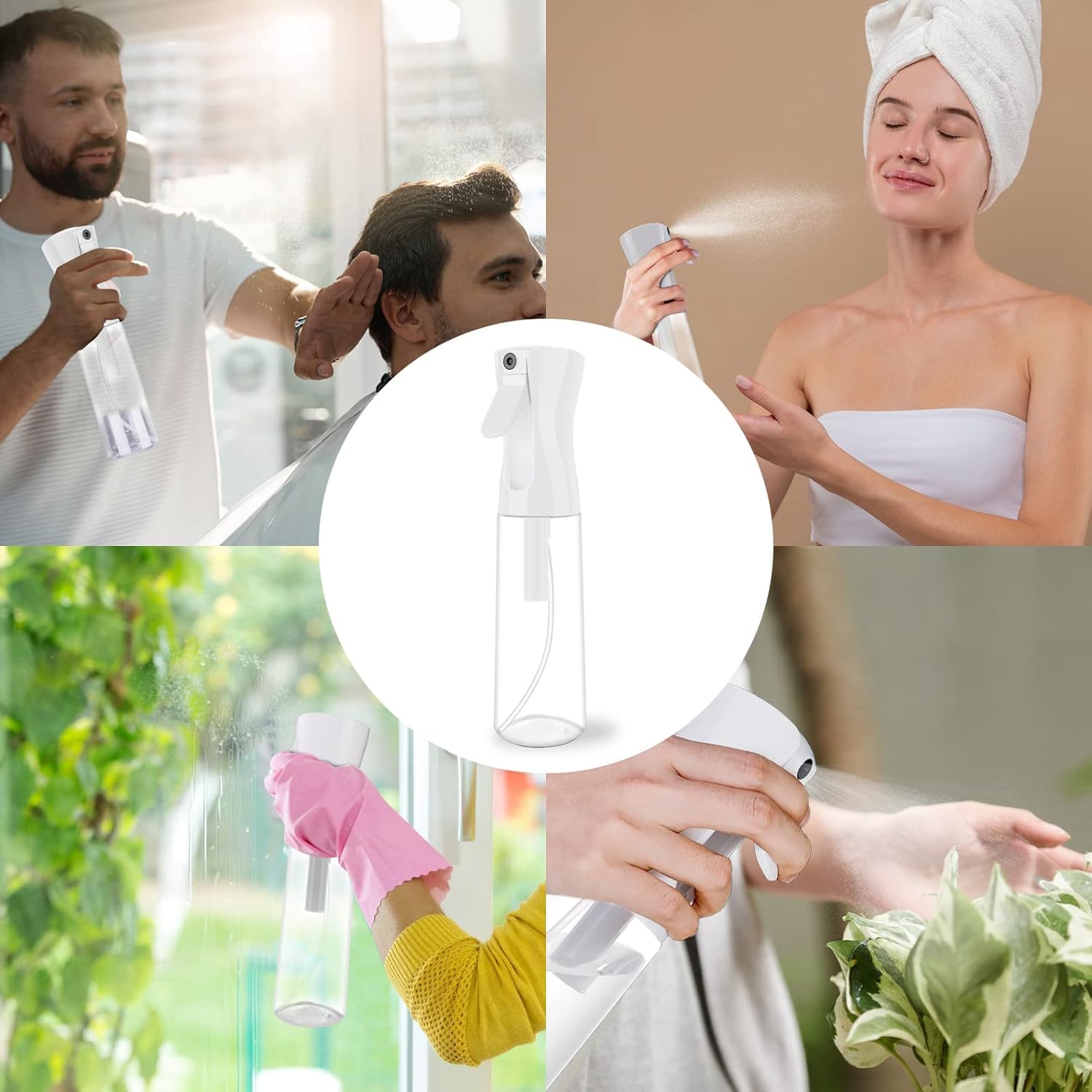 Ballotte 300ml Continuous Fine Mist Spray Bottle - Transparent White for Hair Styling, Cleaning, Plants & Travel - Multi-Purpose Refillable Water Mister for Salon, Home & Garden Use