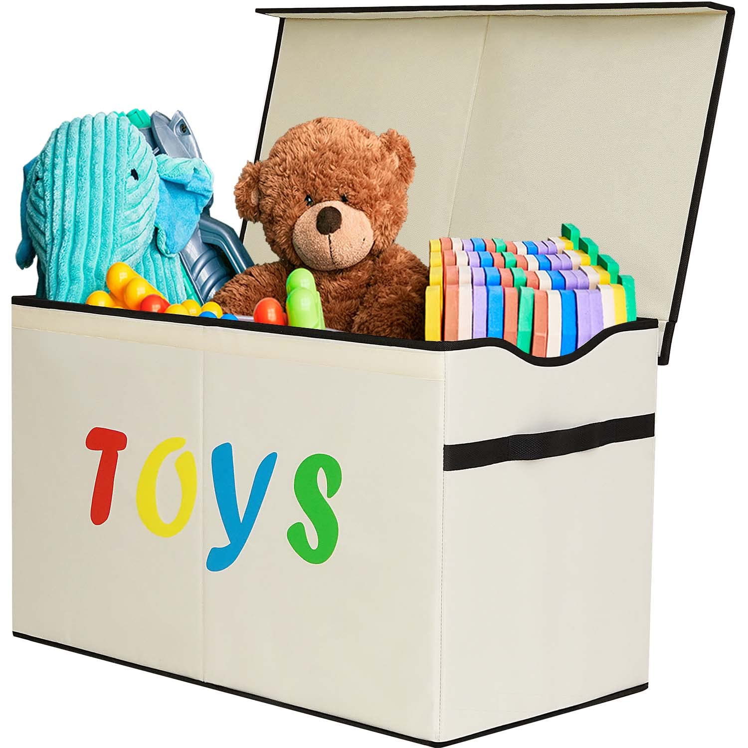 VICTOR'S Foldable Large Toy Storage Chest with Flip-Top Lid - Durable Organizer Bin with Handles for Kids' Room, Nursery & Playroom - Beige Decorative Storage Box for Toys, Blankets & Home Organization