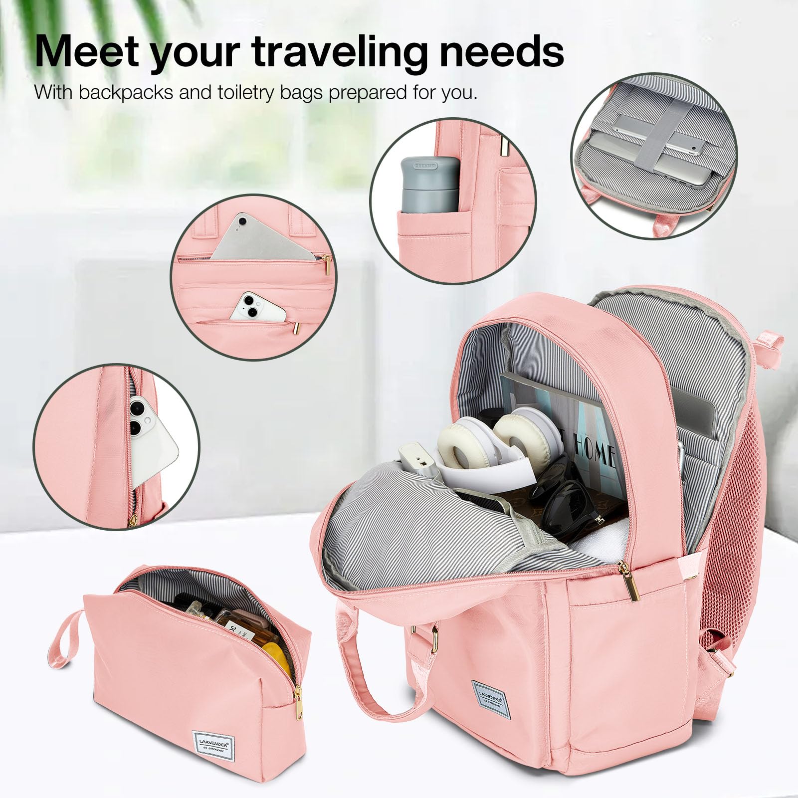 3-Piece Lavender Hardshell Luggage Set - 20in Carry On Suitcase with Expandable PP Shell, 360° Spinner Wheels & Travel Backpack - Light Pink for Men & Women - Perfect for Air Travel, Business Trips & Family Vacations