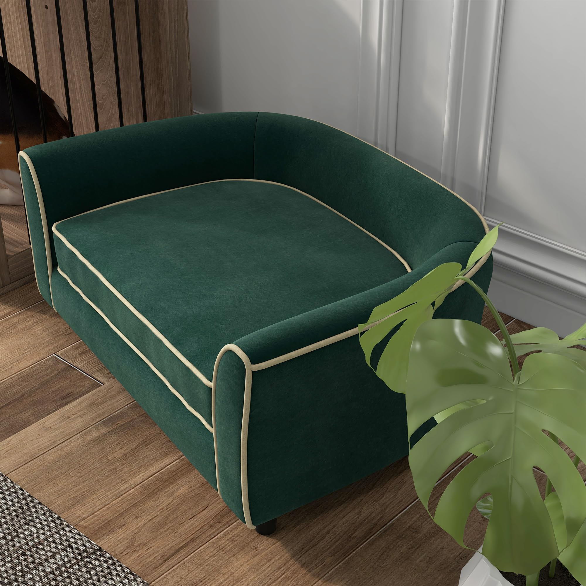 PawHut Modern Dog Sofa Bed for Small & Medium Dogs - Soft Cushion with Washable Removable Cover, Dark Green - Cozy Pet Couch for Living Room, Bedroom & Apartment