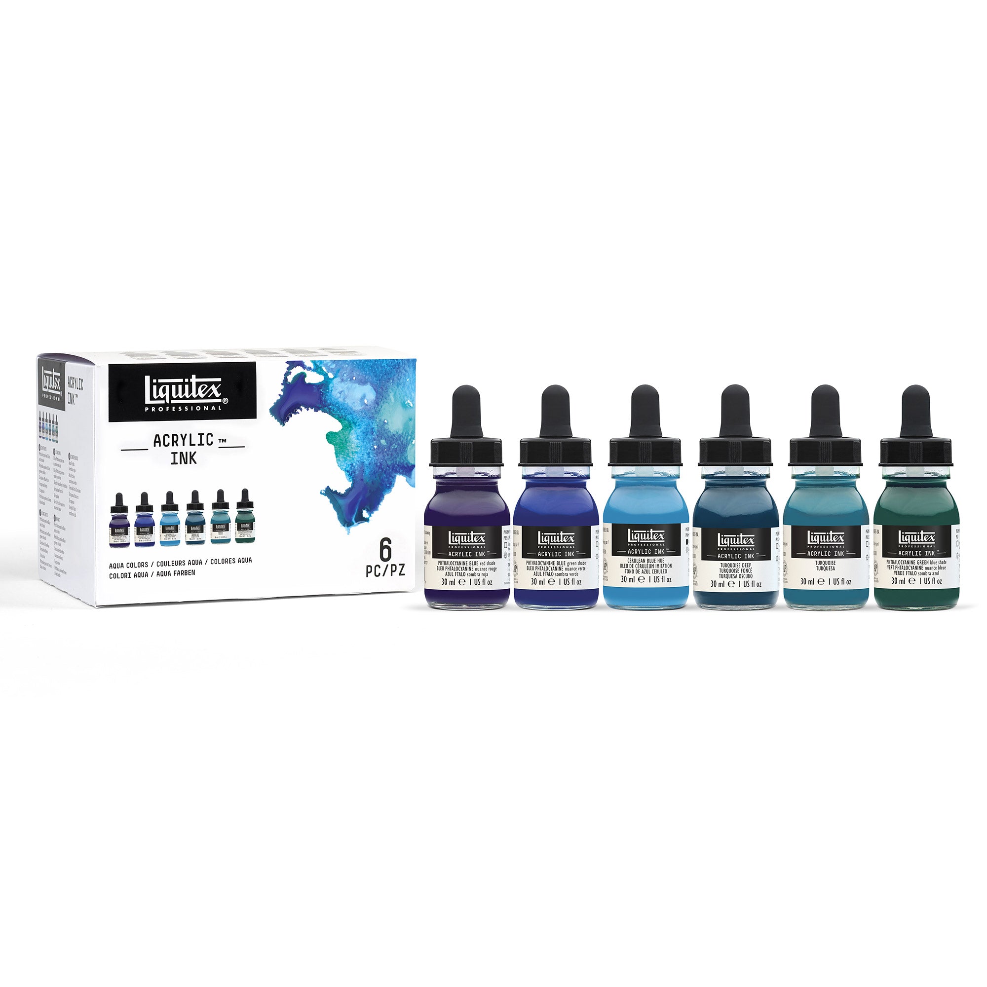 Premium Acrylic Ink Set - 6 Vibrant Aqua Colors (30ml Each) - Perfect for Watercolor Painting, Calligraphy, and DIY Art Projects