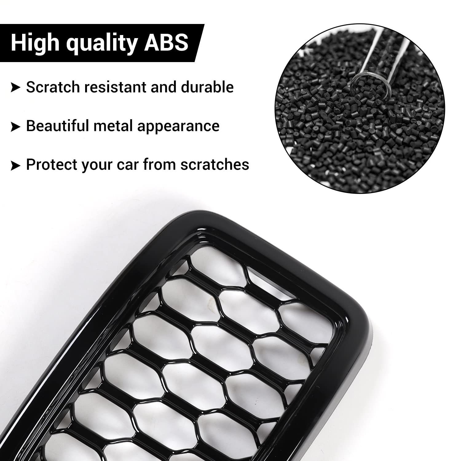 JeCar 7Pcs Black Honeycomb Front Grill Rings & Mesh Inserts Cover Trim Kit for 2017-2020 Jeep Grand Cherokee - Off-Road & Urban Style Upgrade