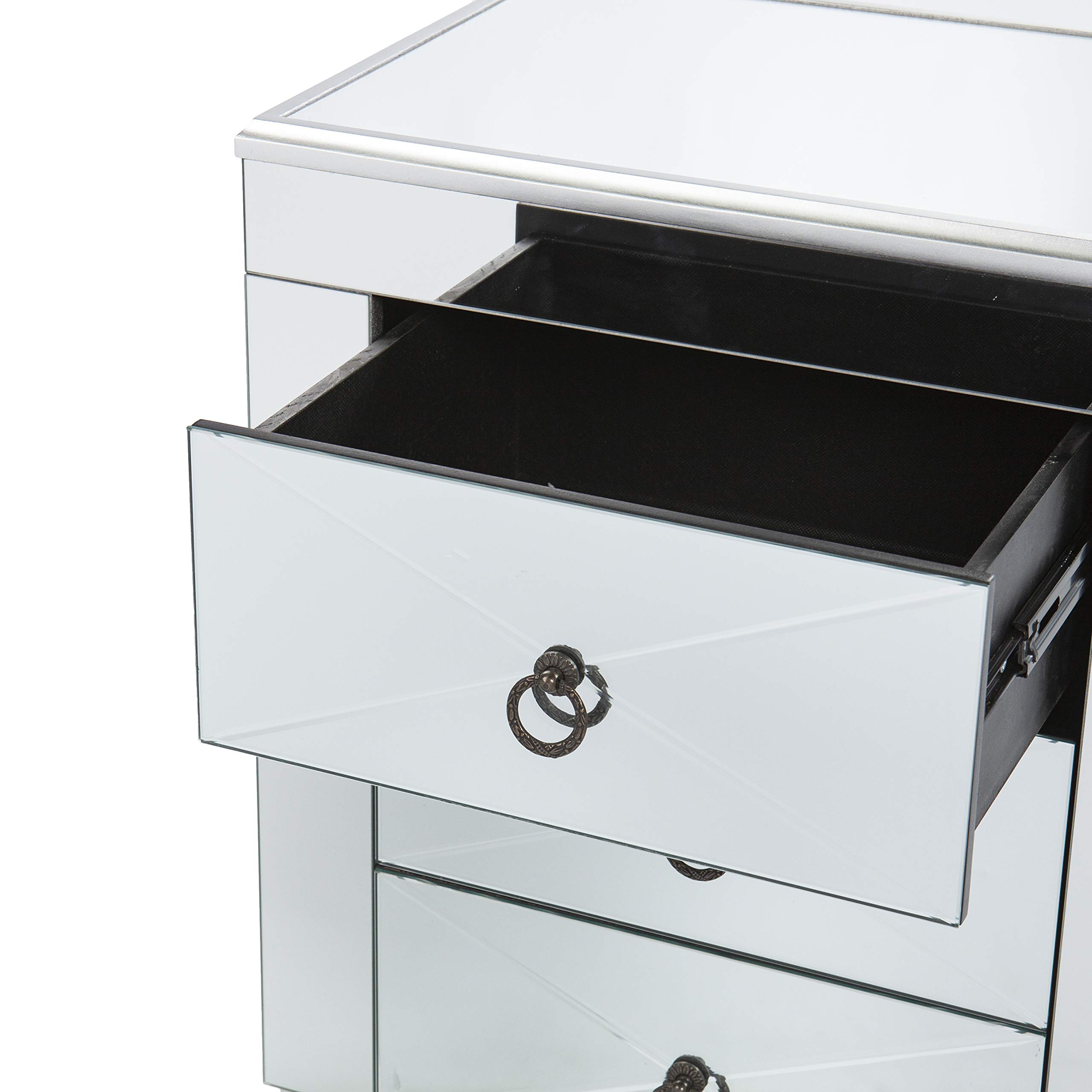 SEI Furniture Cresheim Silver Mirrored End Table with Drawers - Elegant Nightstand for Bedroom, Living Room, or Entryway Décor